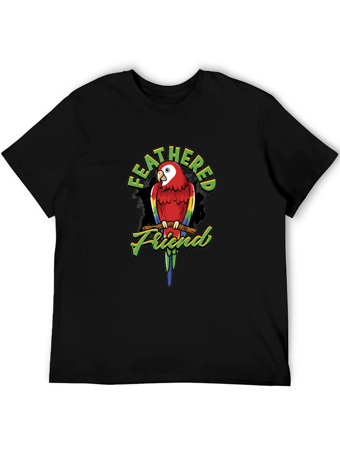 Feathered Friend Parrot Graphic T-Shirt - Black