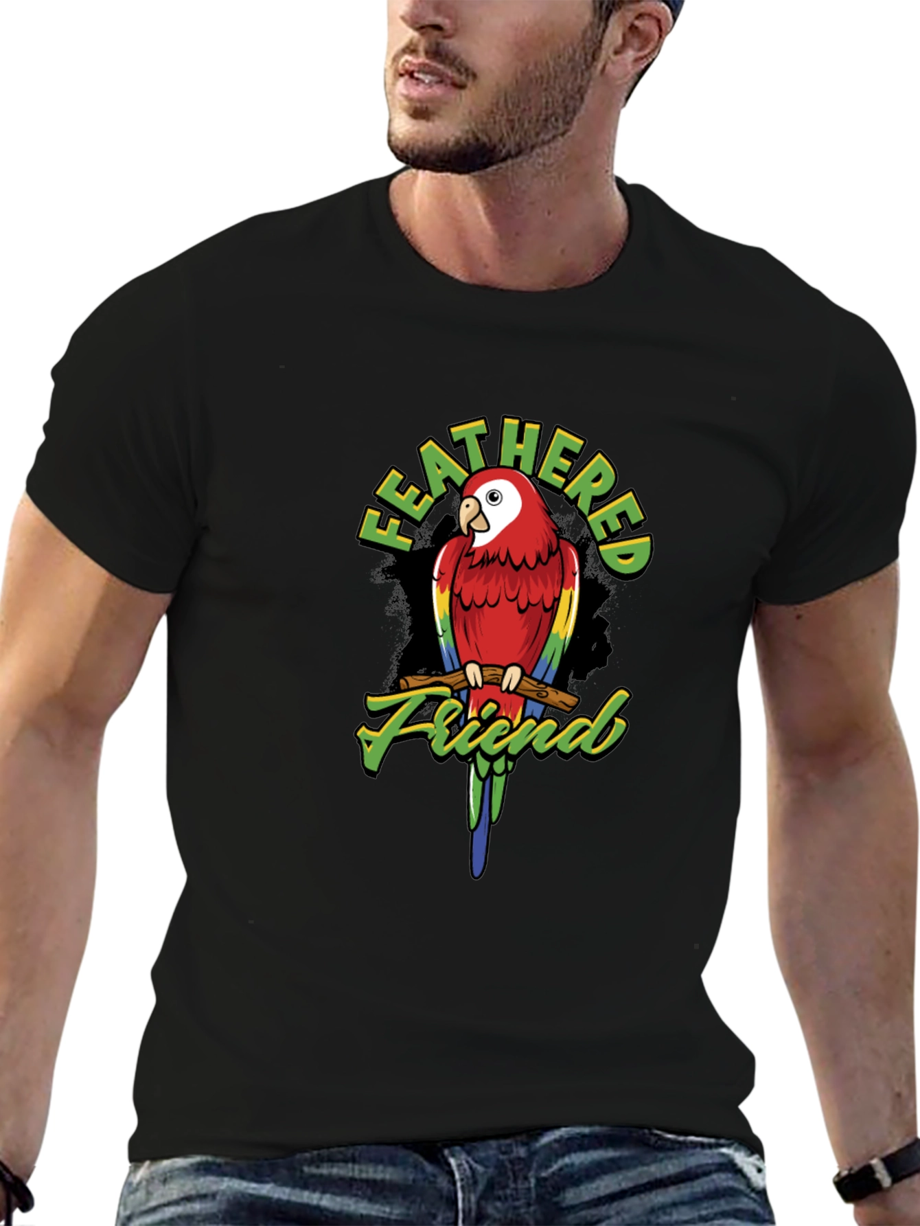 Feathered Friend Parrot Graphic T-Shirt - Black