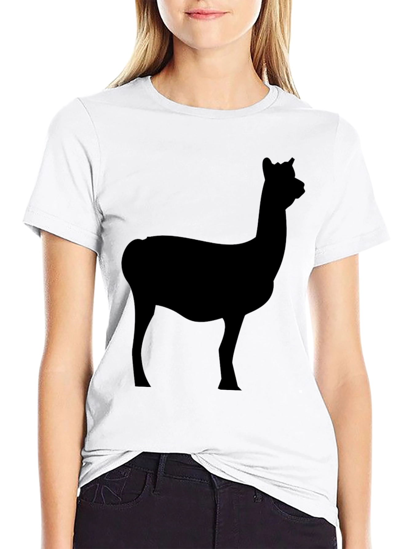 Mens Black T-Shirt with Alpaca Silhouette Graphic
