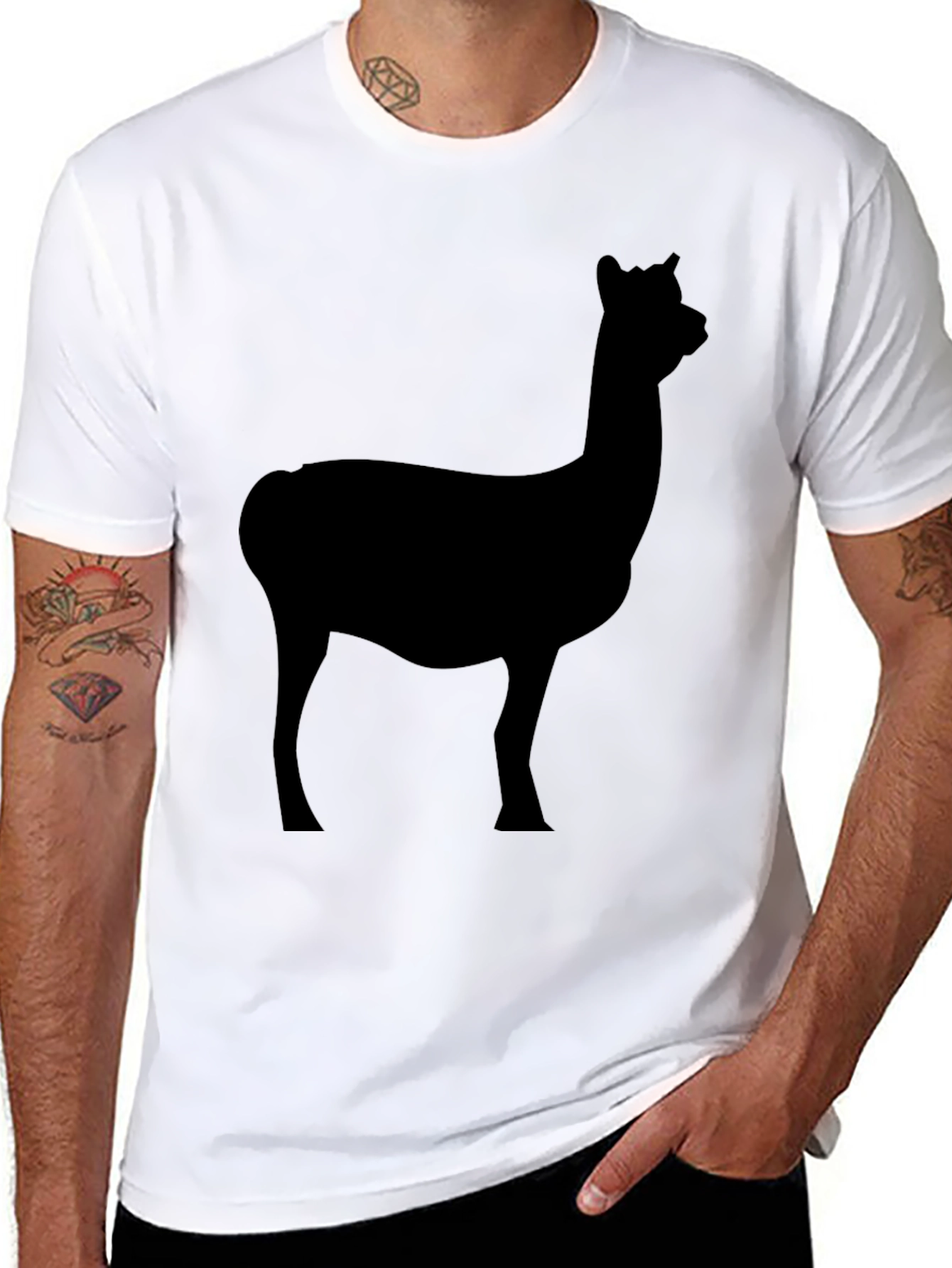 Mens Black T-Shirt with Alpaca Silhouette Graphic