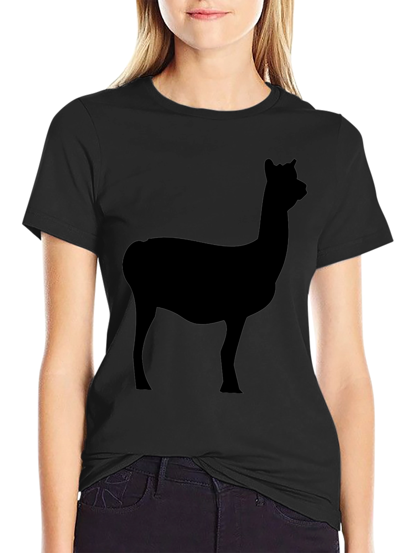 Mens Black T-Shirt with Alpaca Silhouette Graphic