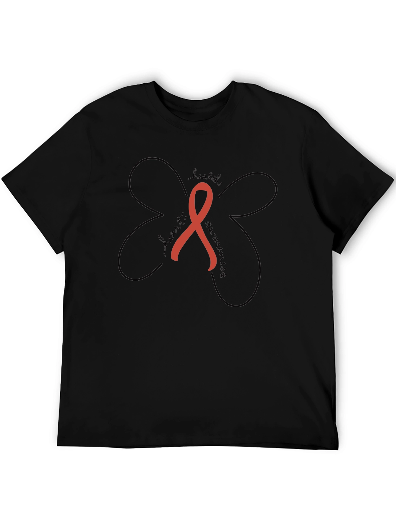 Heart Health Awareness Ribbon Tee - Black