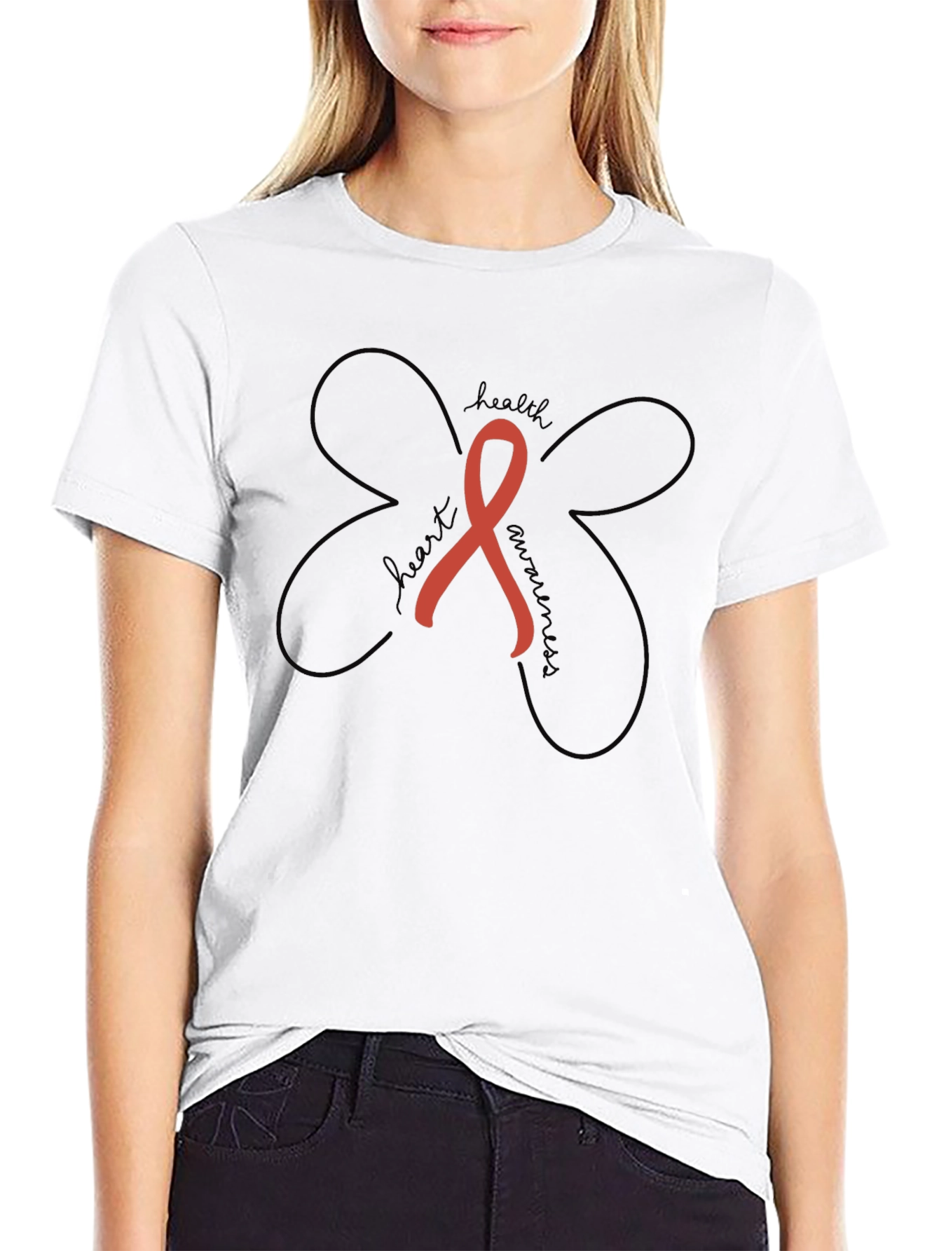 Heart Health Awareness Ribbon Tee - Black