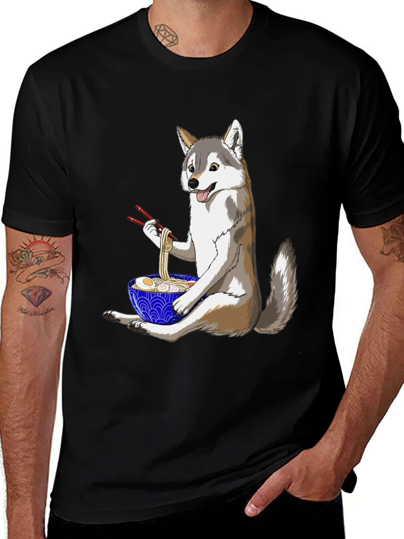 Husky Ramen T-Shirt: Cute Dog Eating Noodles