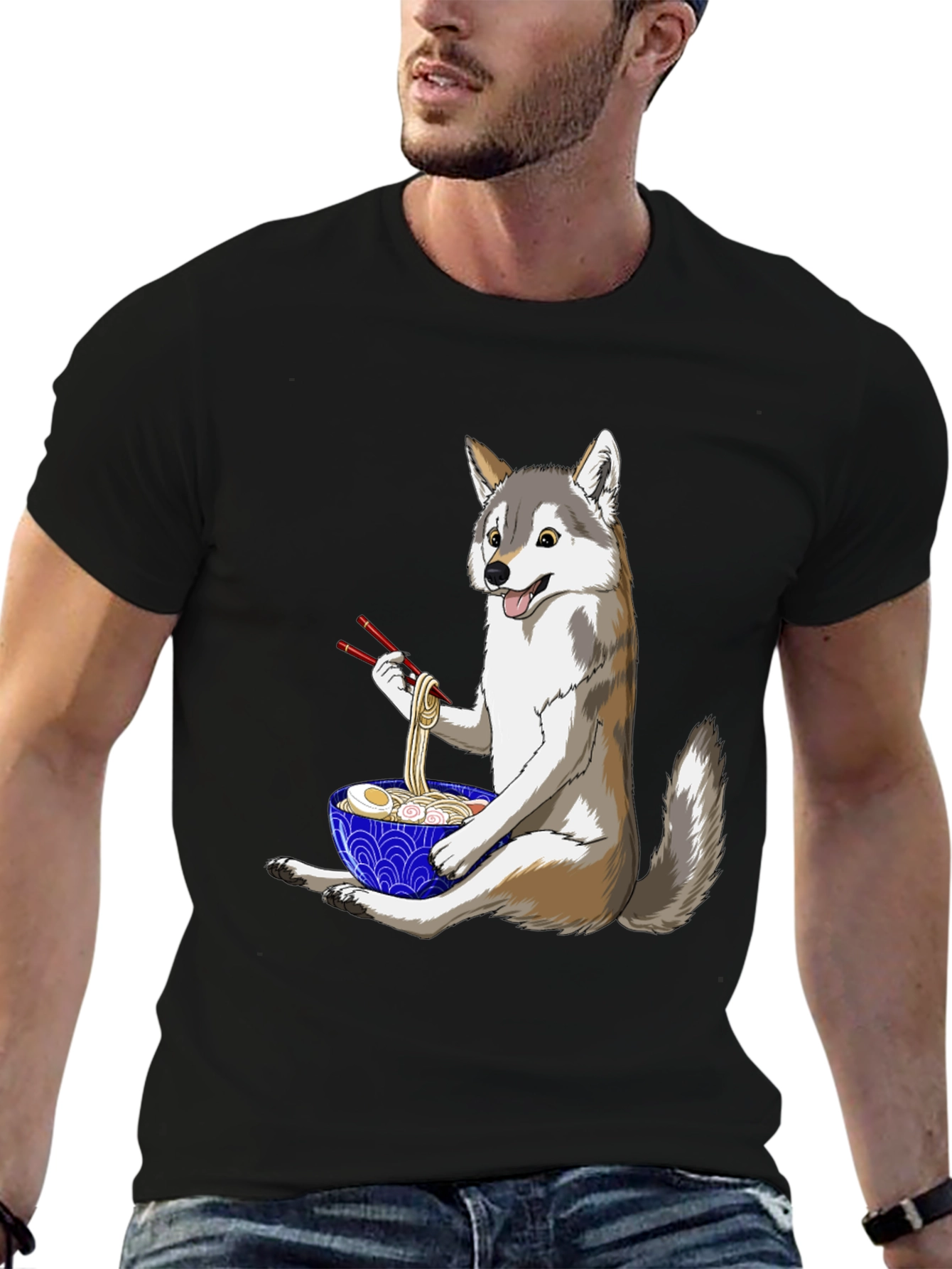 Husky Ramen T-Shirt: Cute Dog Eating Noodles
