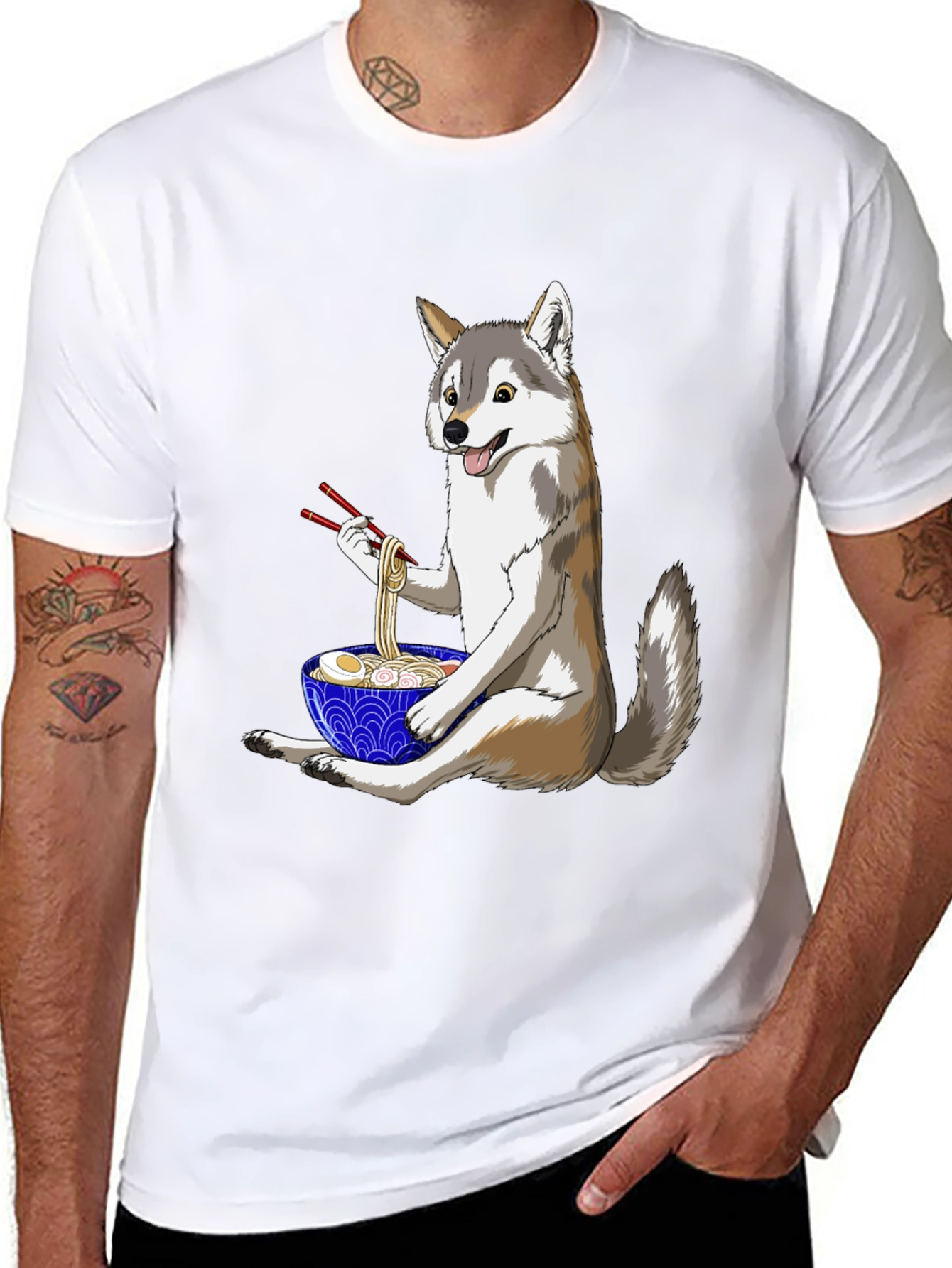 Husky Ramen T-Shirt: Cute Dog Eating Noodles