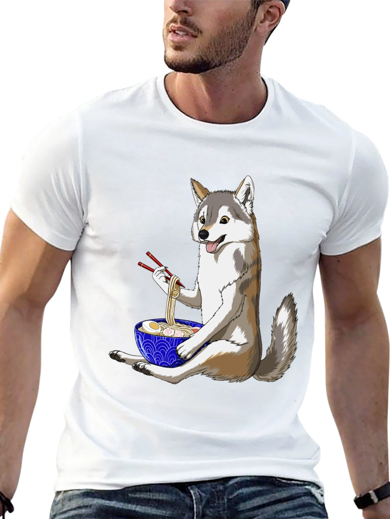 Husky Ramen T-Shirt: Cute Dog Eating Noodles