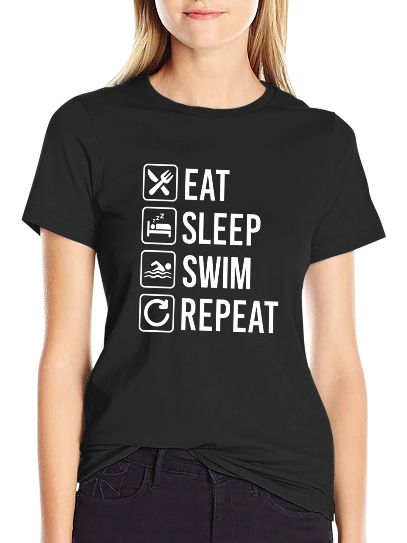 Eat Sleep Swim Repeat Black T-Shirt