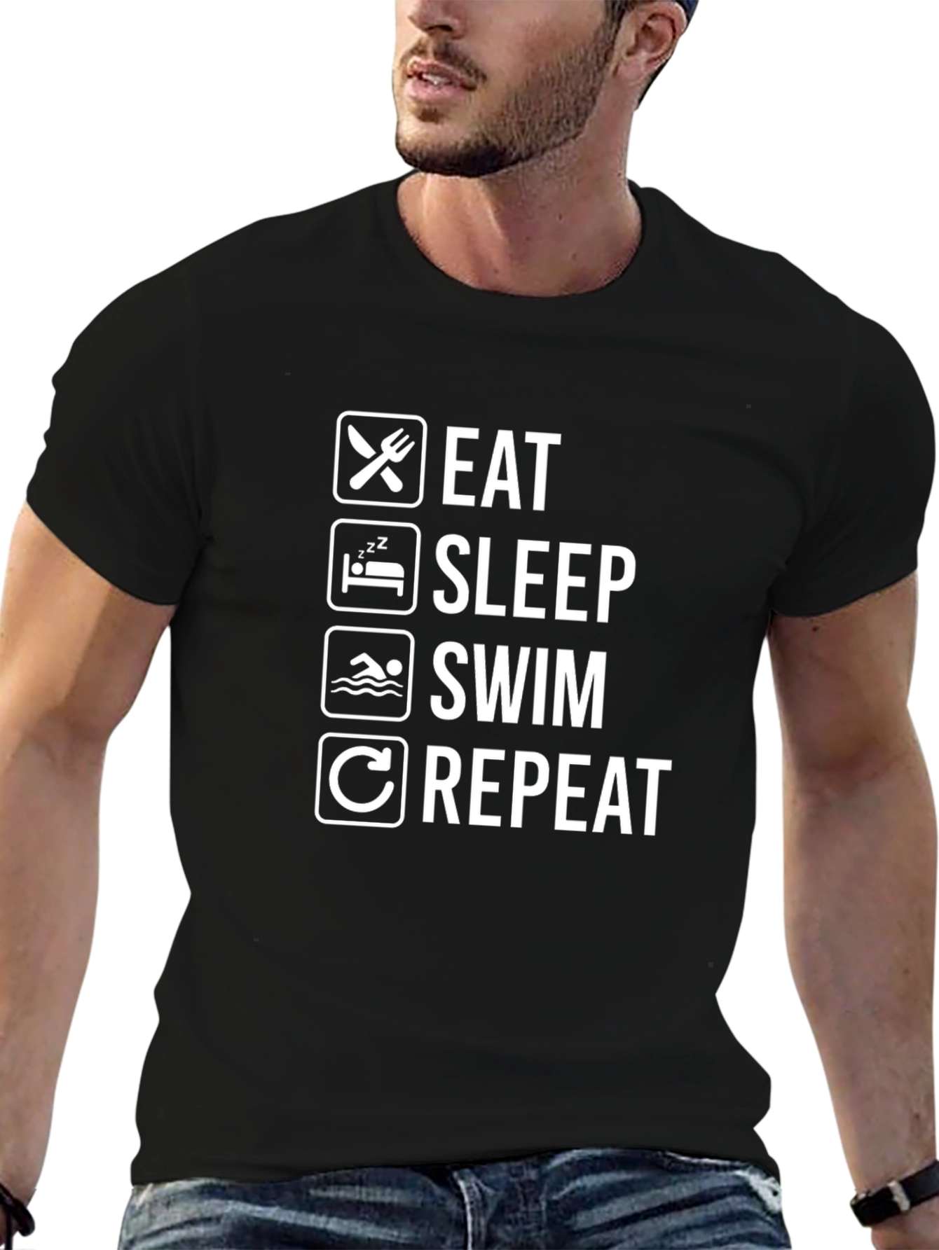 Eat Sleep Swim Repeat Black T-Shirt