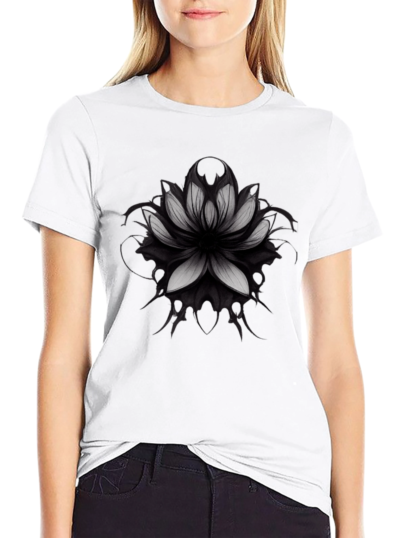 Lotus Mandala Graphic Black T-Shirt