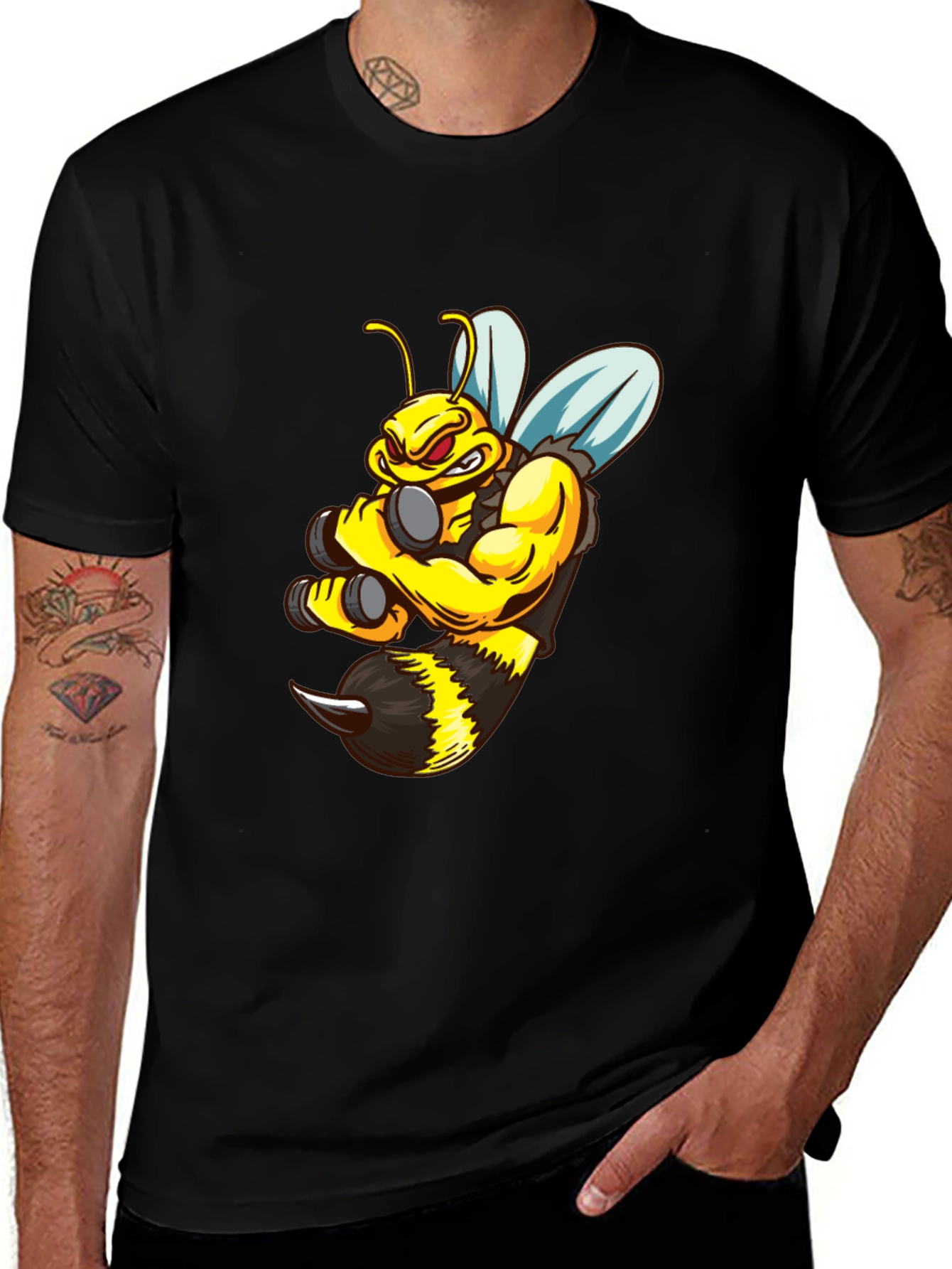 Funny Muscular Bee T-Shirt - Black Cotton Tee