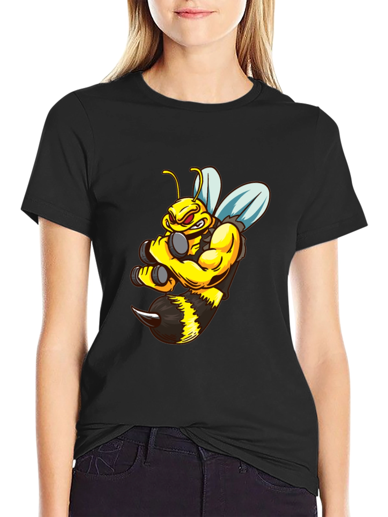 Funny Muscular Bee T-Shirt - Black Cotton Tee