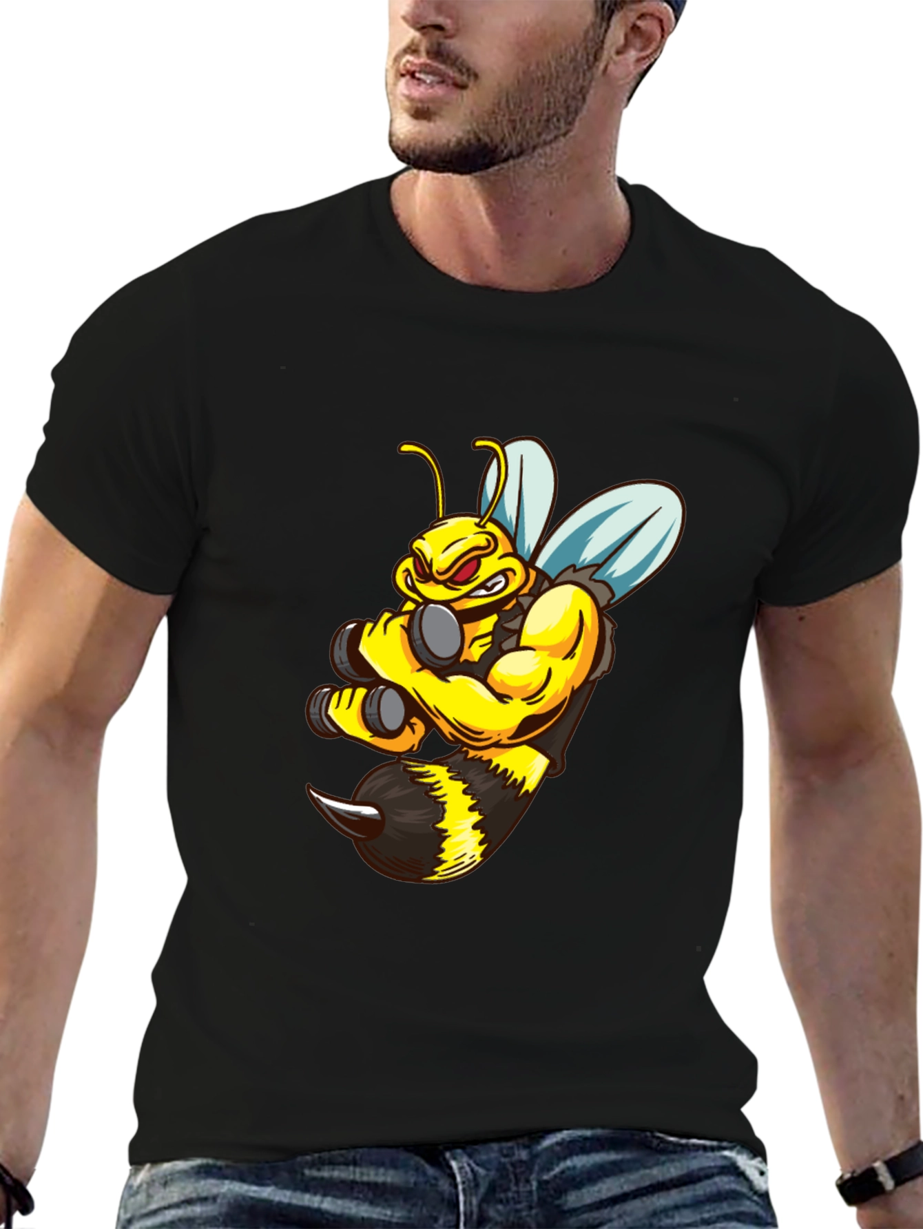 Funny Muscular Bee T-Shirt - Black Cotton Tee