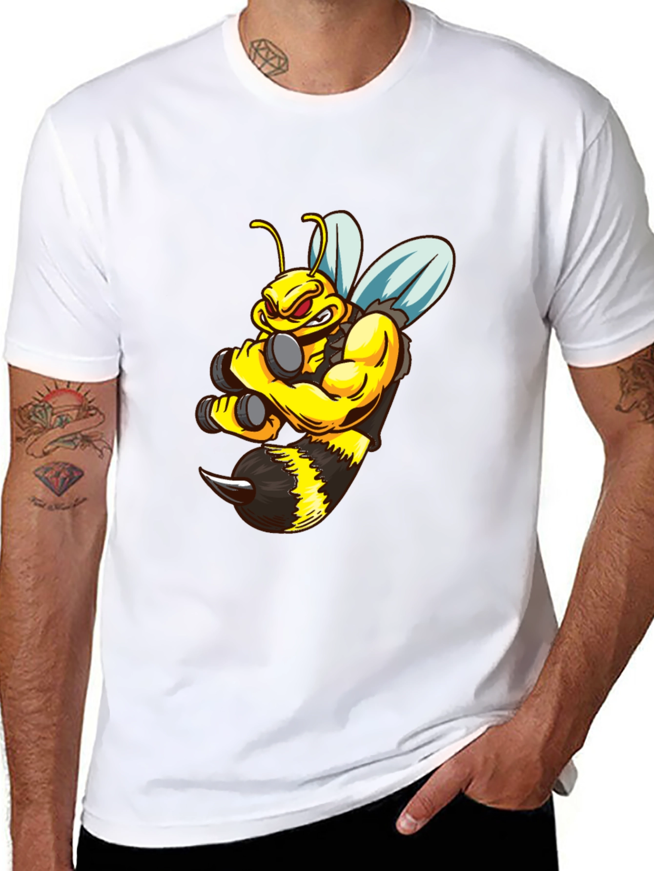 Funny Muscular Bee T-Shirt - Black Cotton Tee