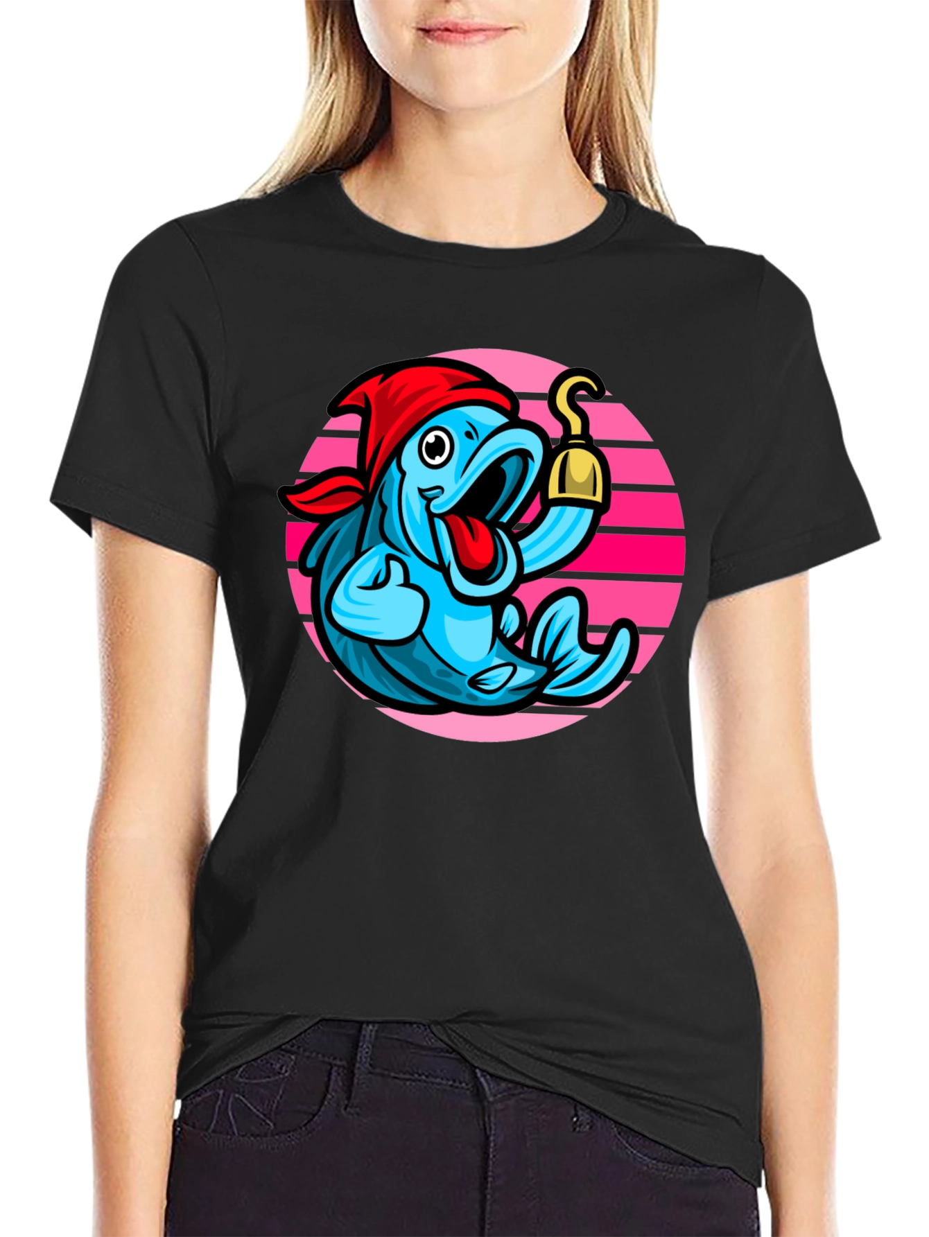 Pirate Fish Graphic Tee - Novelty Cartoon T-Shirt