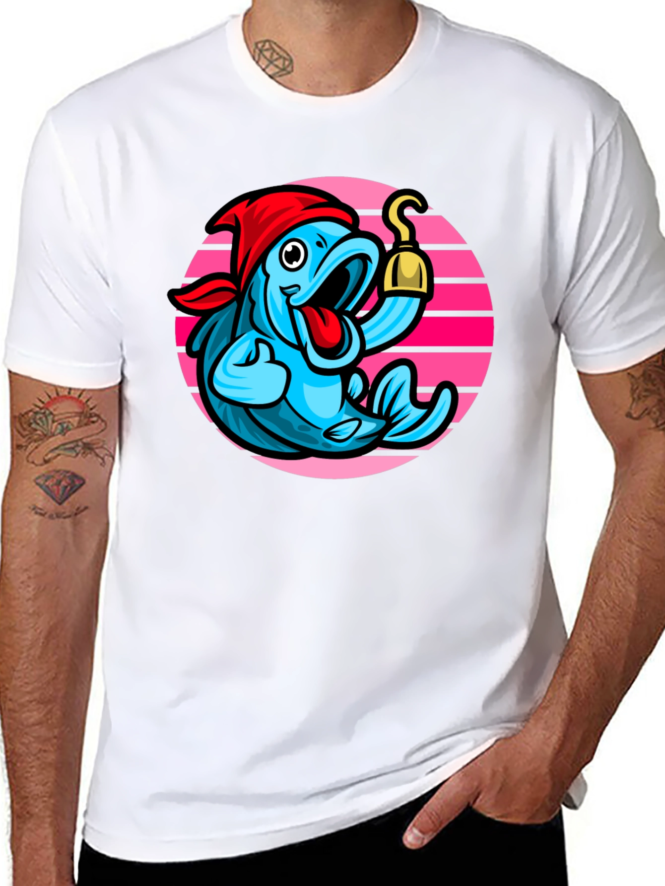 Pirate Fish Graphic Tee - Novelty Cartoon T-Shirt