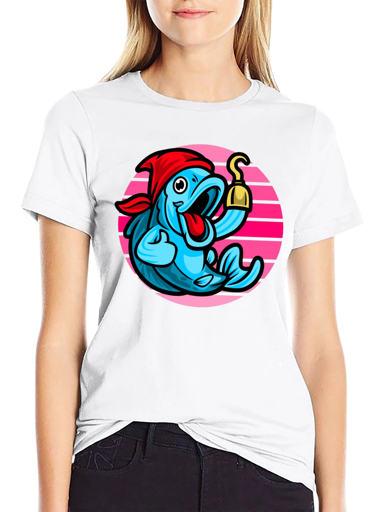Pirate Fish Graphic Tee - Novelty Cartoon T-Shirt