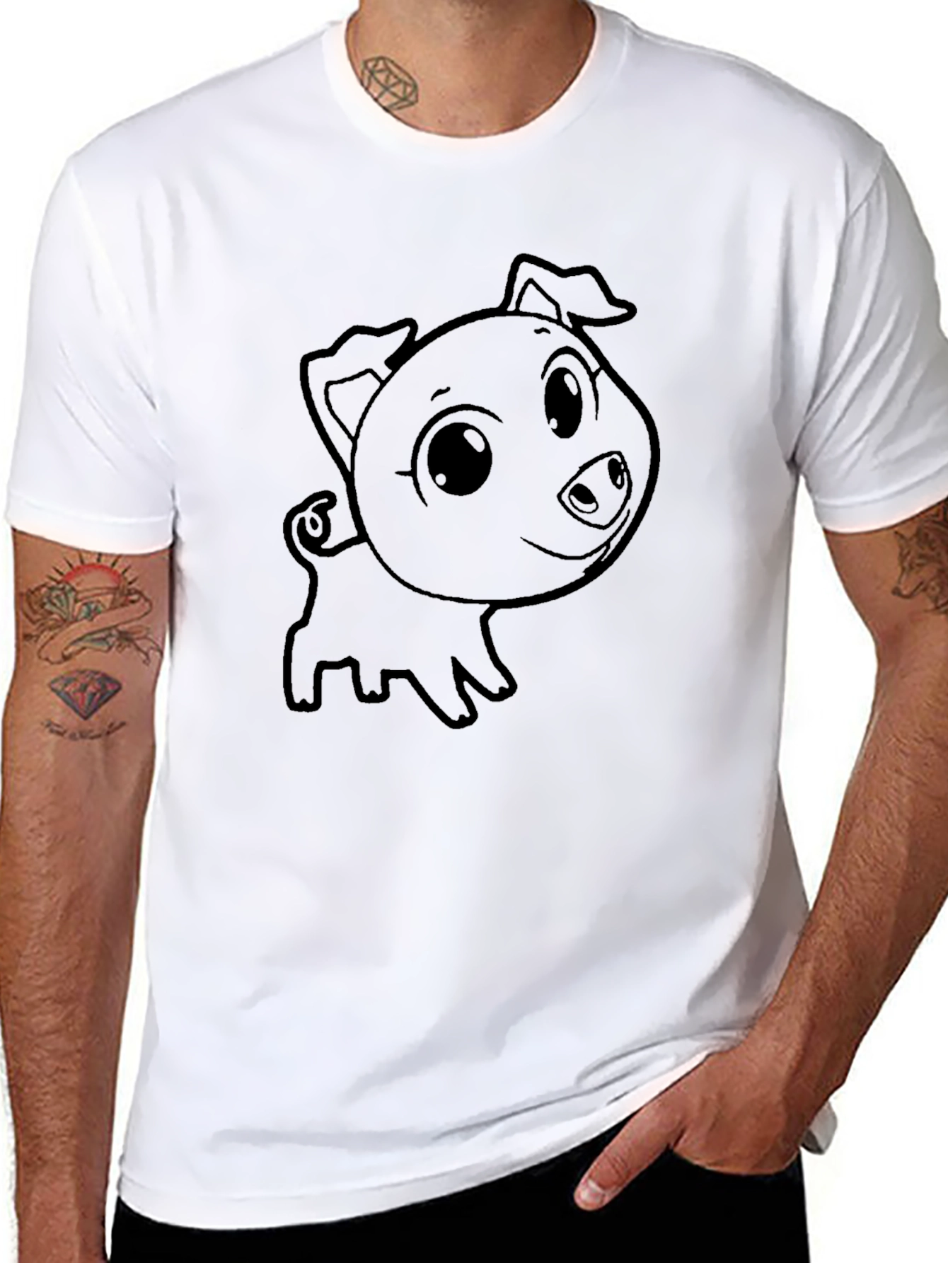 Cute Piglet Graphic T-Shirt - Black