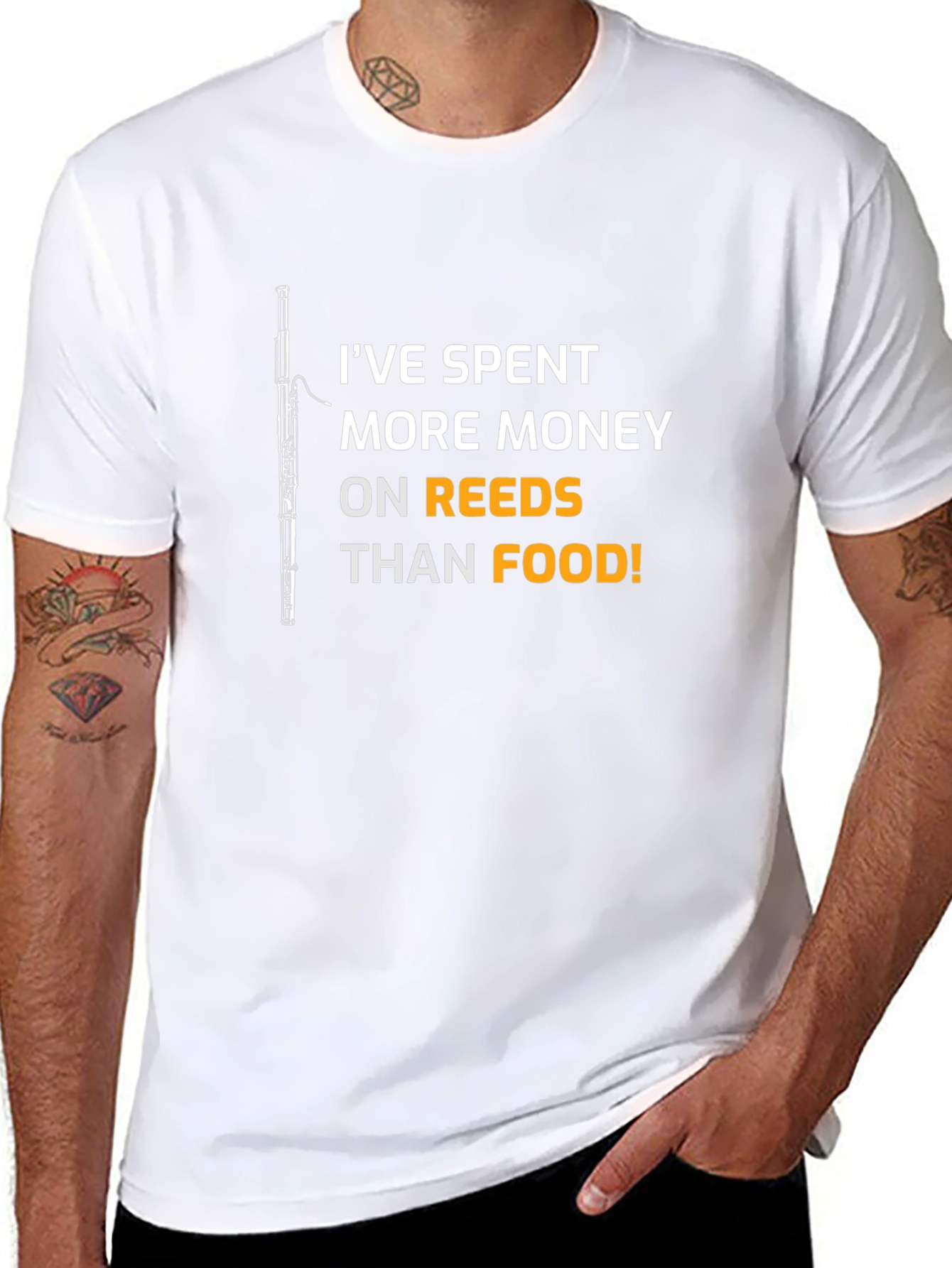 Musicians Humor T-Shirt: Reeds Over Food!