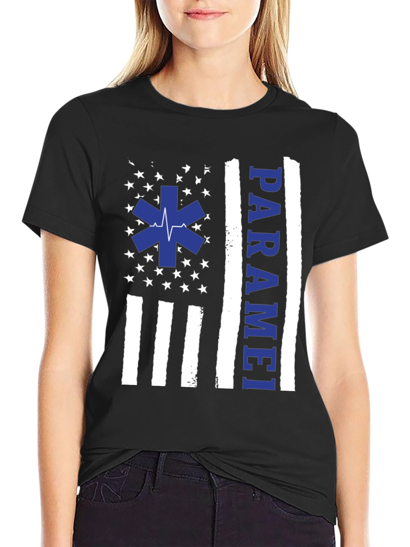 Paramedic American Flag Graphic T-Shirt - Black