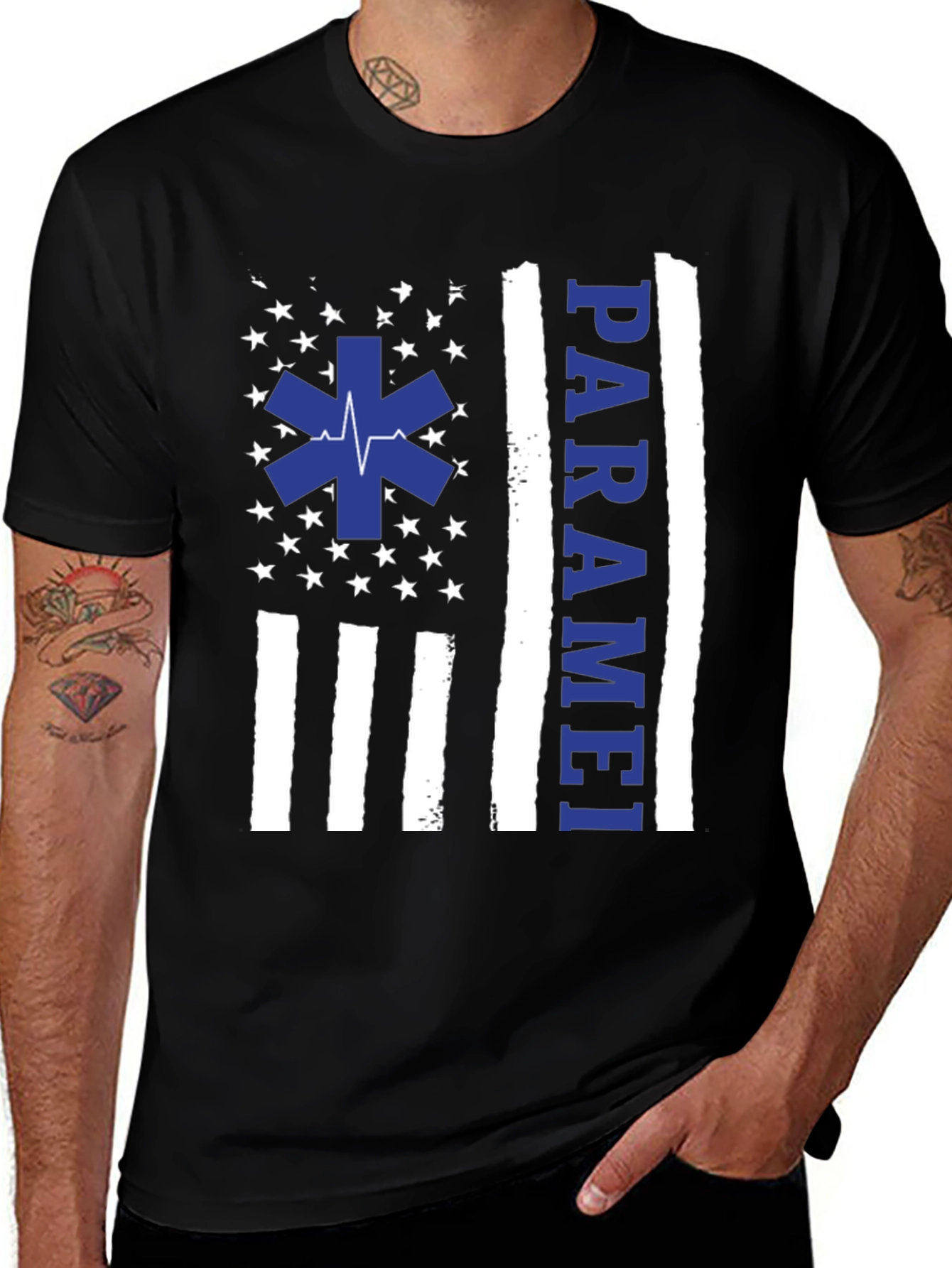 Paramedic American Flag Graphic T-Shirt - Black