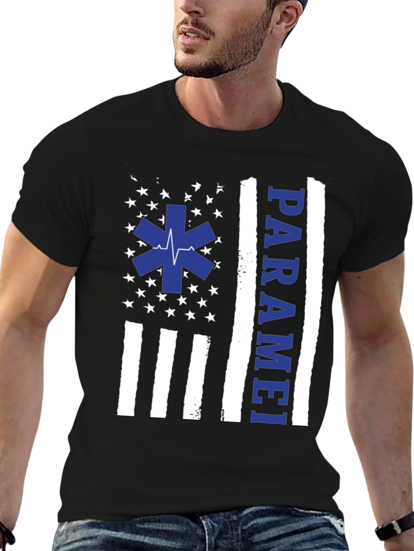 Paramedic American Flag Graphic T-Shirt - Black