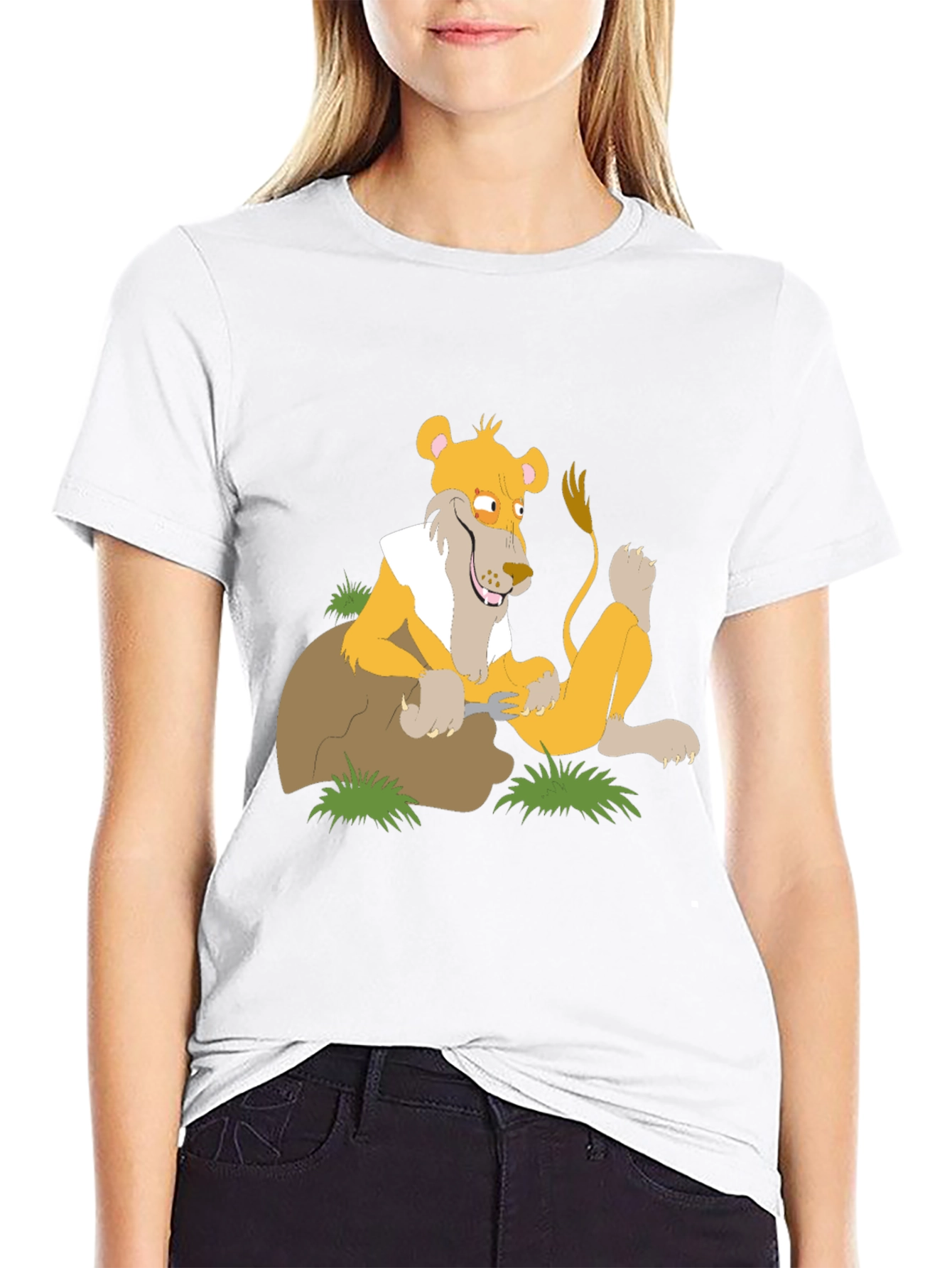 Lion Cartoon Graphic T-Shirt - Black