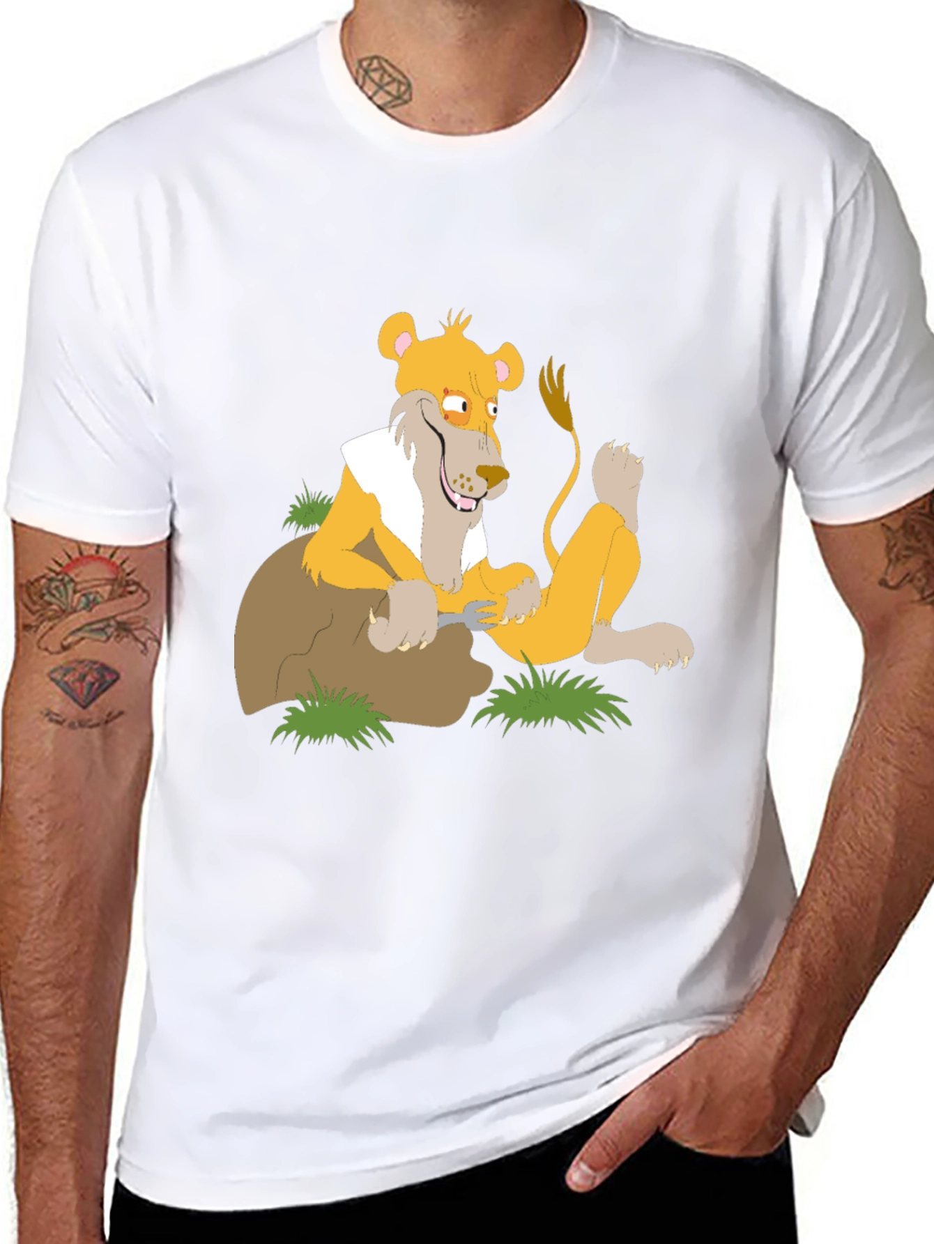 Lion Cartoon Graphic T-Shirt - Black