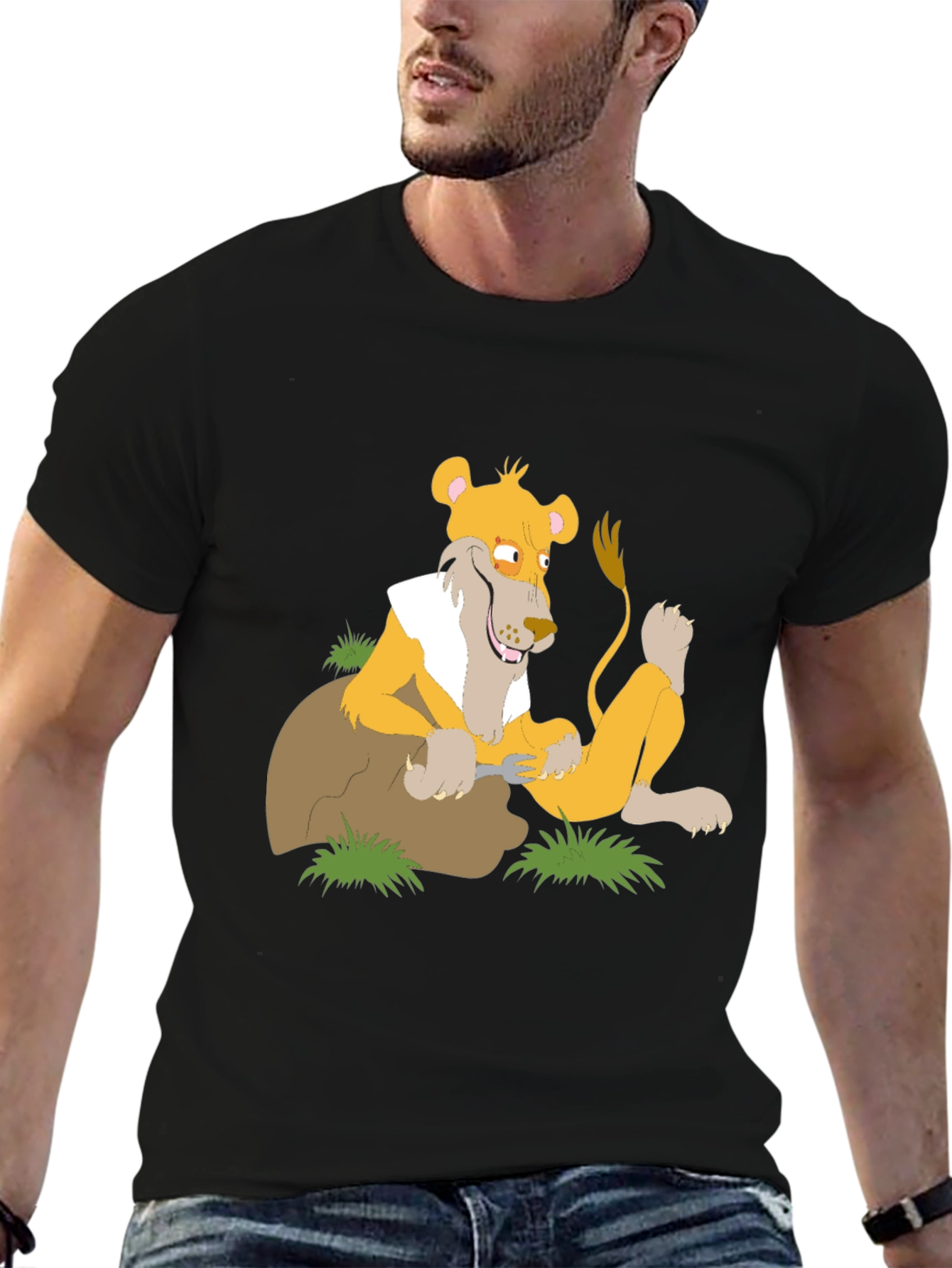 Lion Cartoon Graphic T-Shirt - Black