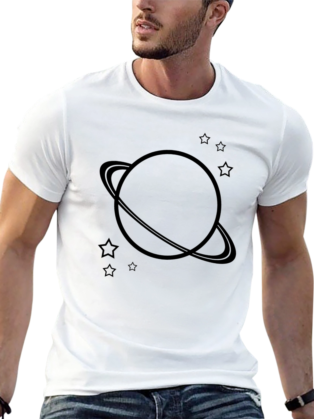 Planet & Stars Graphic Tee - Mens Casual T-Shirt