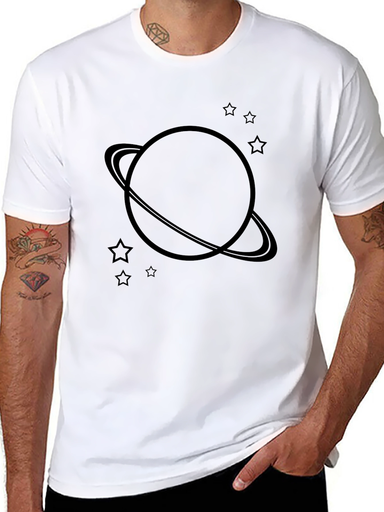 Planet & Stars Graphic Tee - Mens Casual T-Shirt
