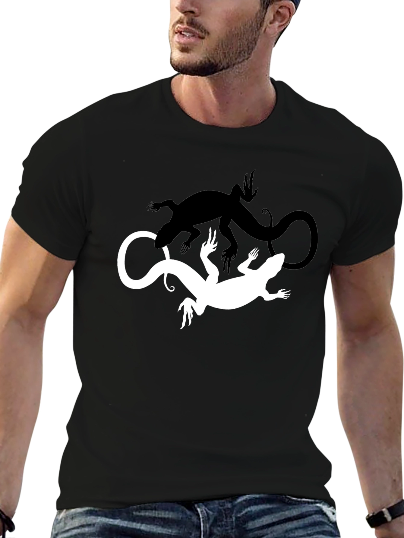 Yin Yang Lizard Tee - Mens Black Graphic T-Shirt