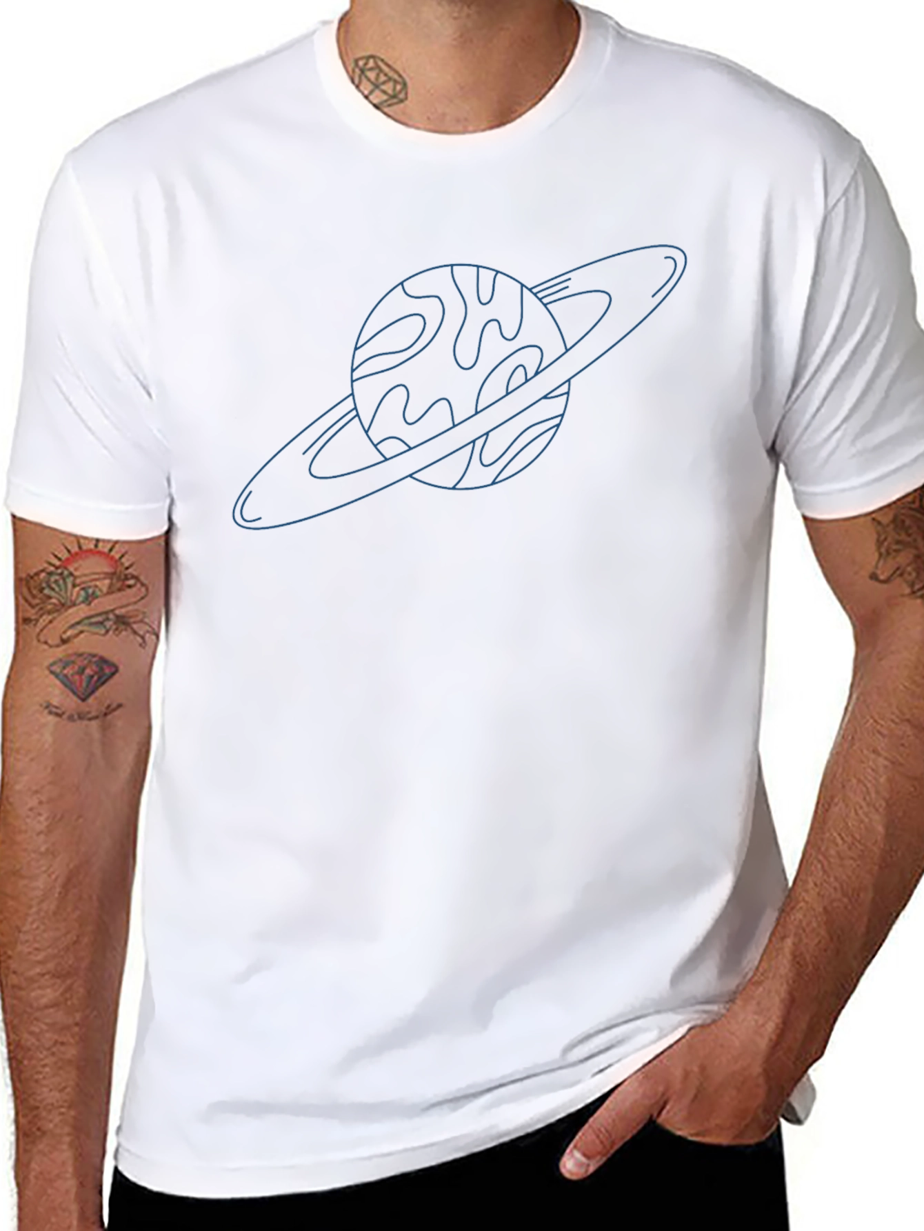 Saturn Line Art T-Shirt - Space Graphic Tee