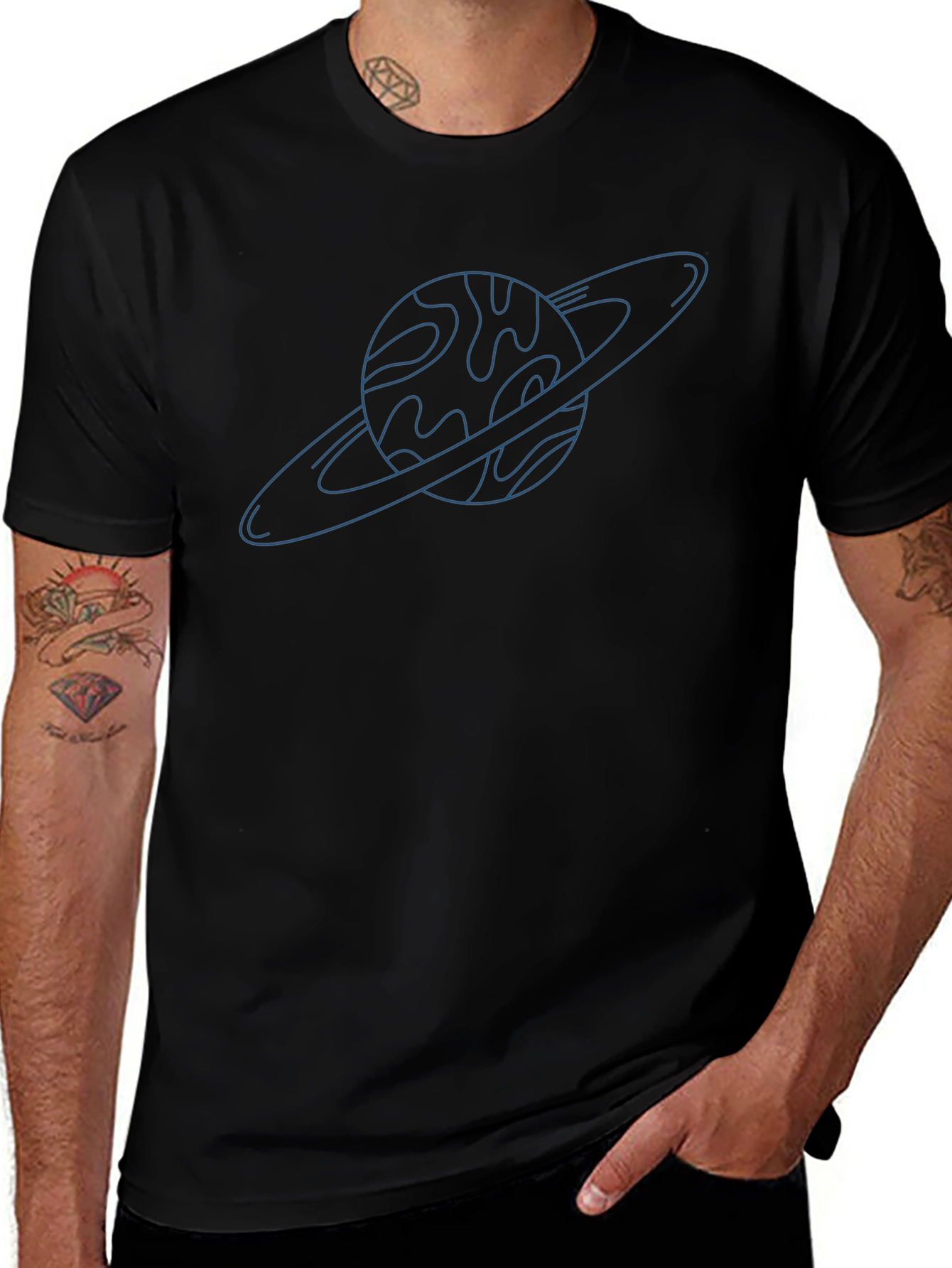 Saturn Line Art T-Shirt - Space Graphic Tee