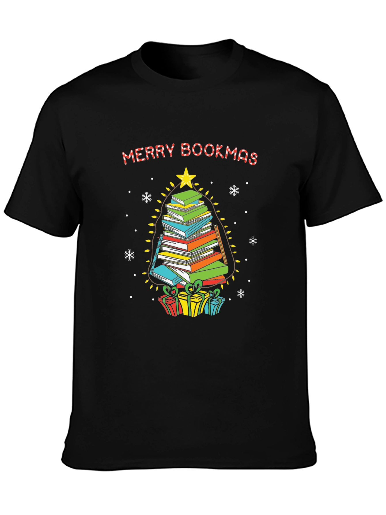 Merry Bookmas T-Shirt - Stacked Book Christmas Tree