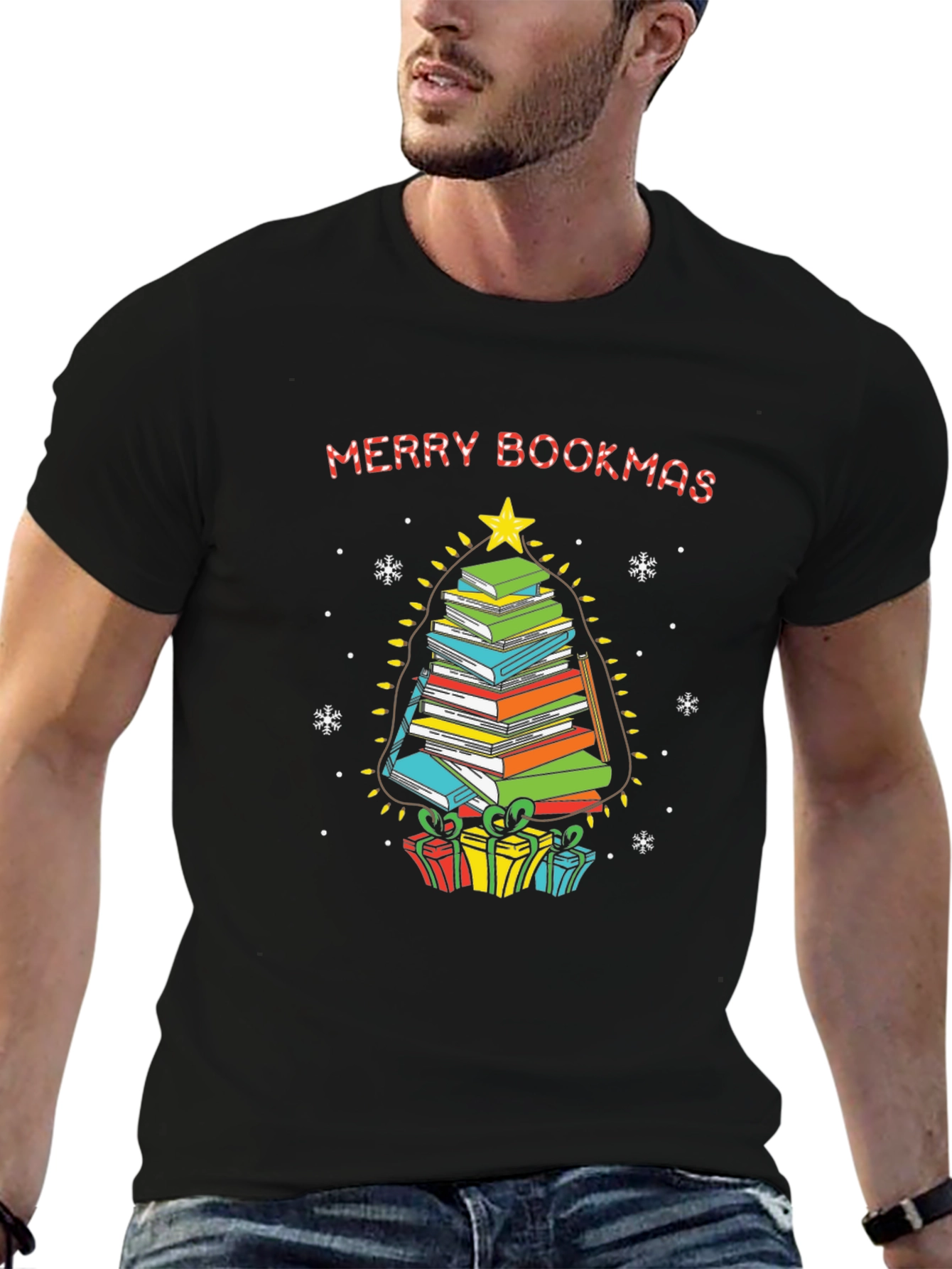 Merry Bookmas T-Shirt - Stacked Book Christmas Tree