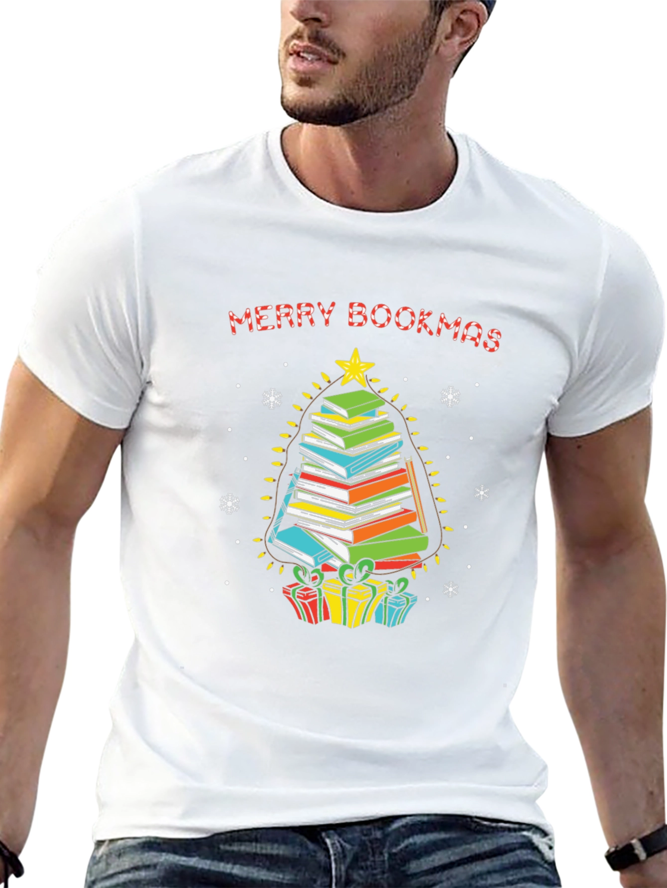 Merry Bookmas T-Shirt - Stacked Book Christmas Tree