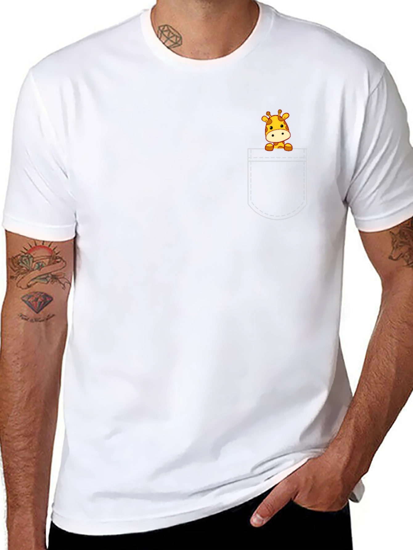 Giraffe Pocket Tee - Cute Cartoon Animal Shirt
