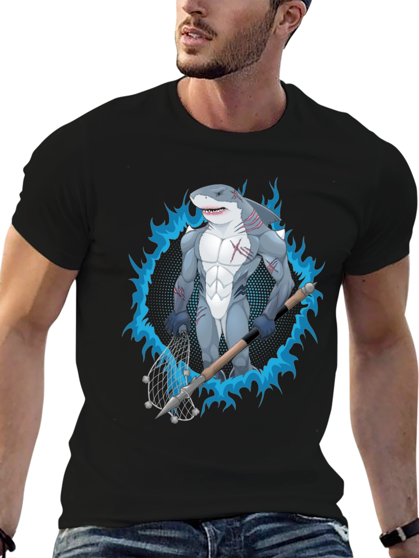 Shark Hunter Graphic Tee - Black Cotton