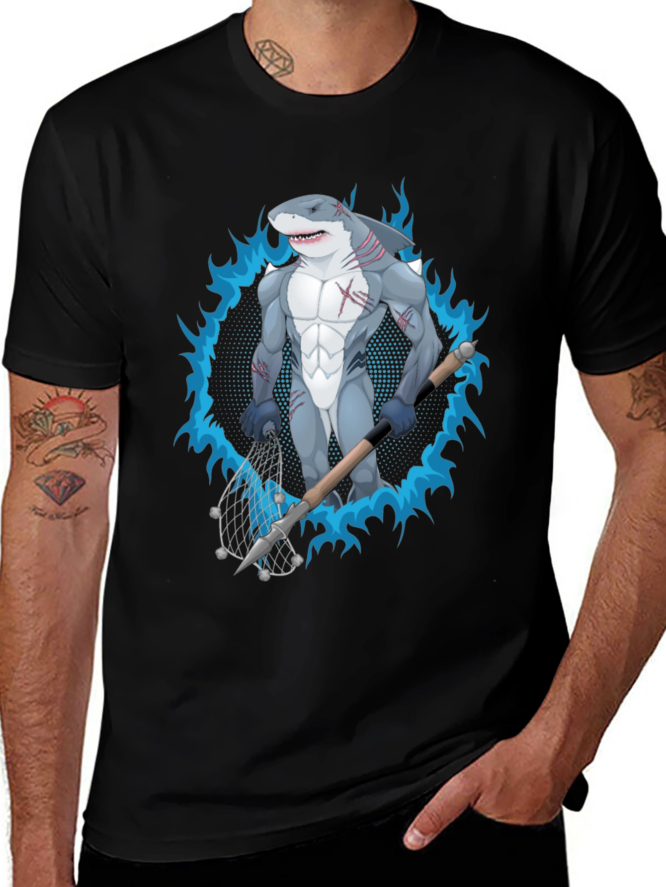 Shark Hunter Graphic Tee - Black Cotton