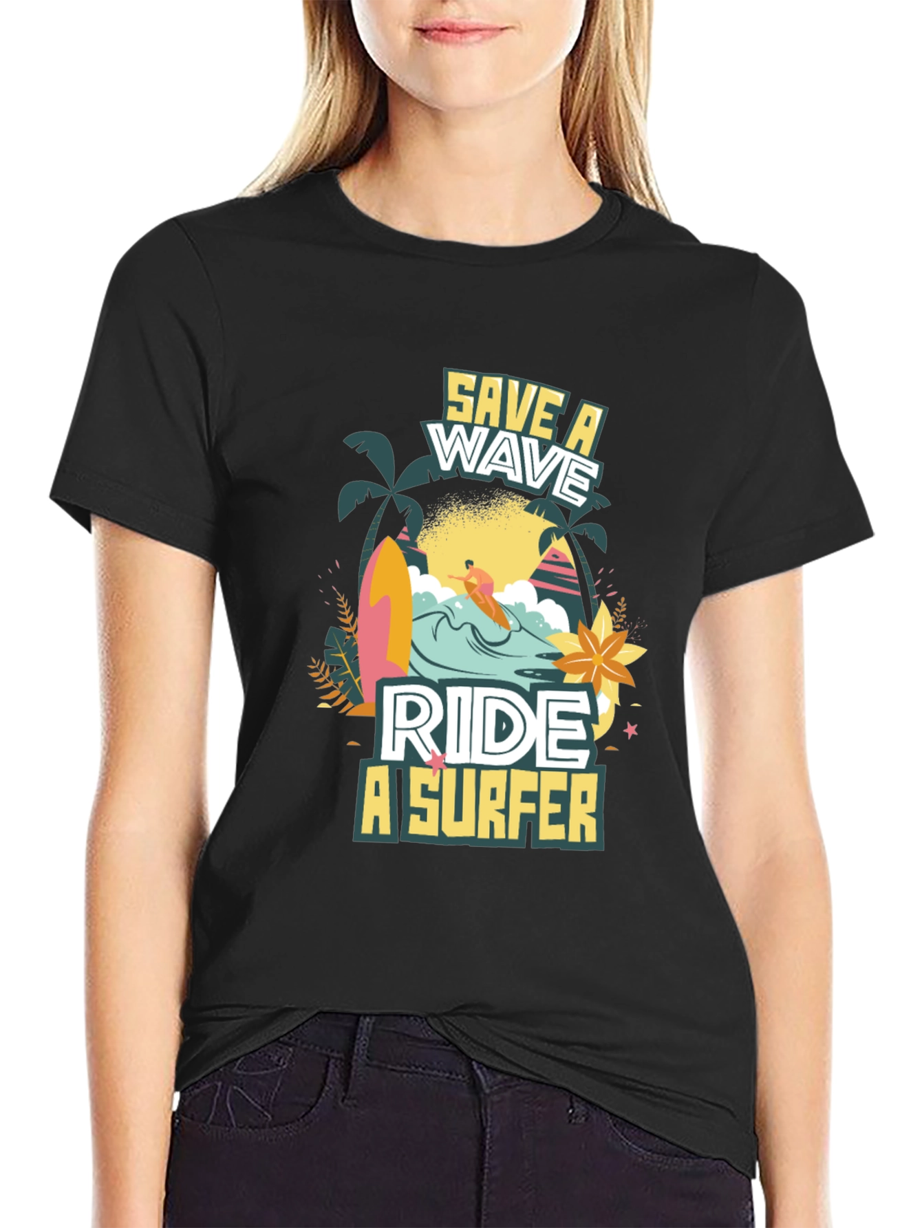 Save a Wave Ride a Surfer Black T-Shirt