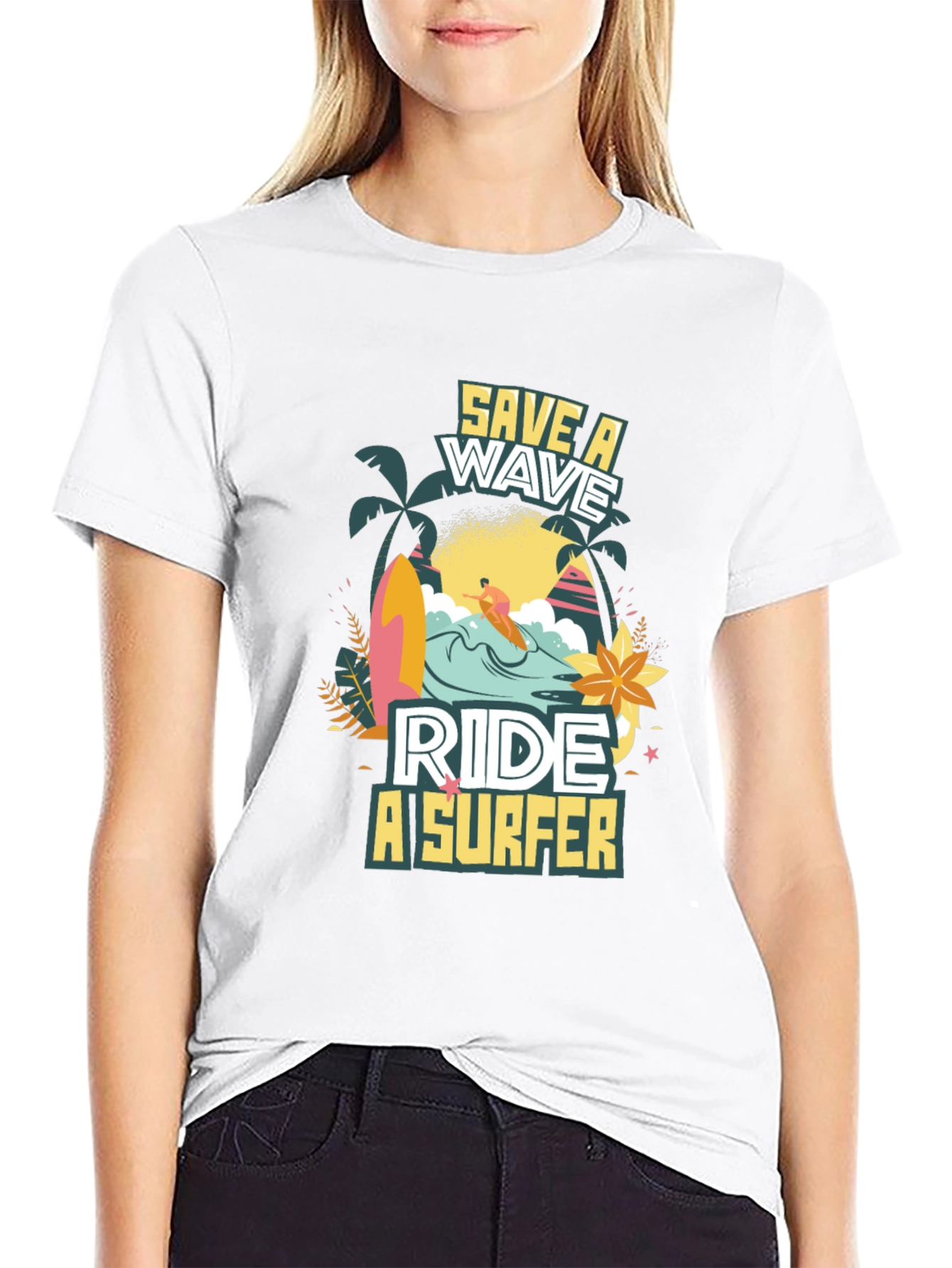 Save a Wave Ride a Surfer Black T-Shirt