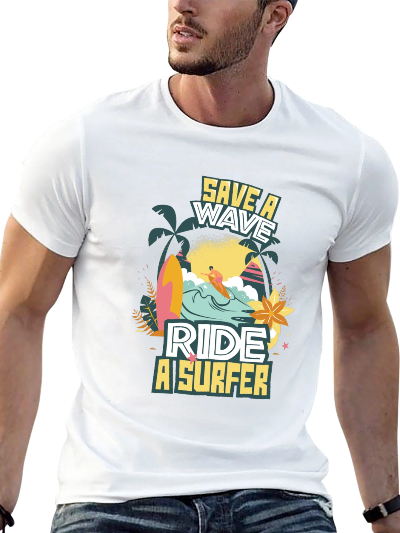 Save a Wave Ride a Surfer Black T-Shirt