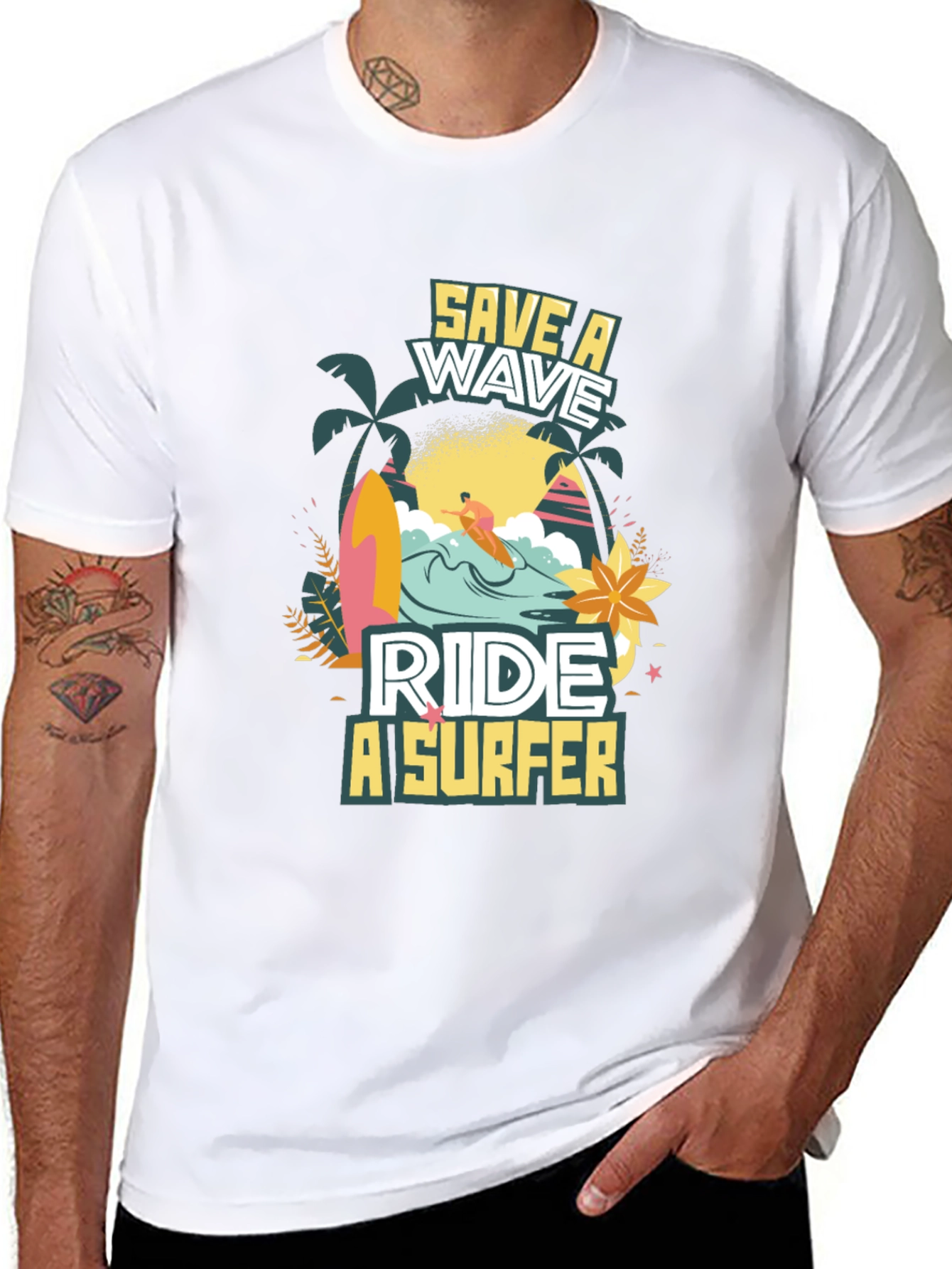 Save a Wave Ride a Surfer Black T-Shirt