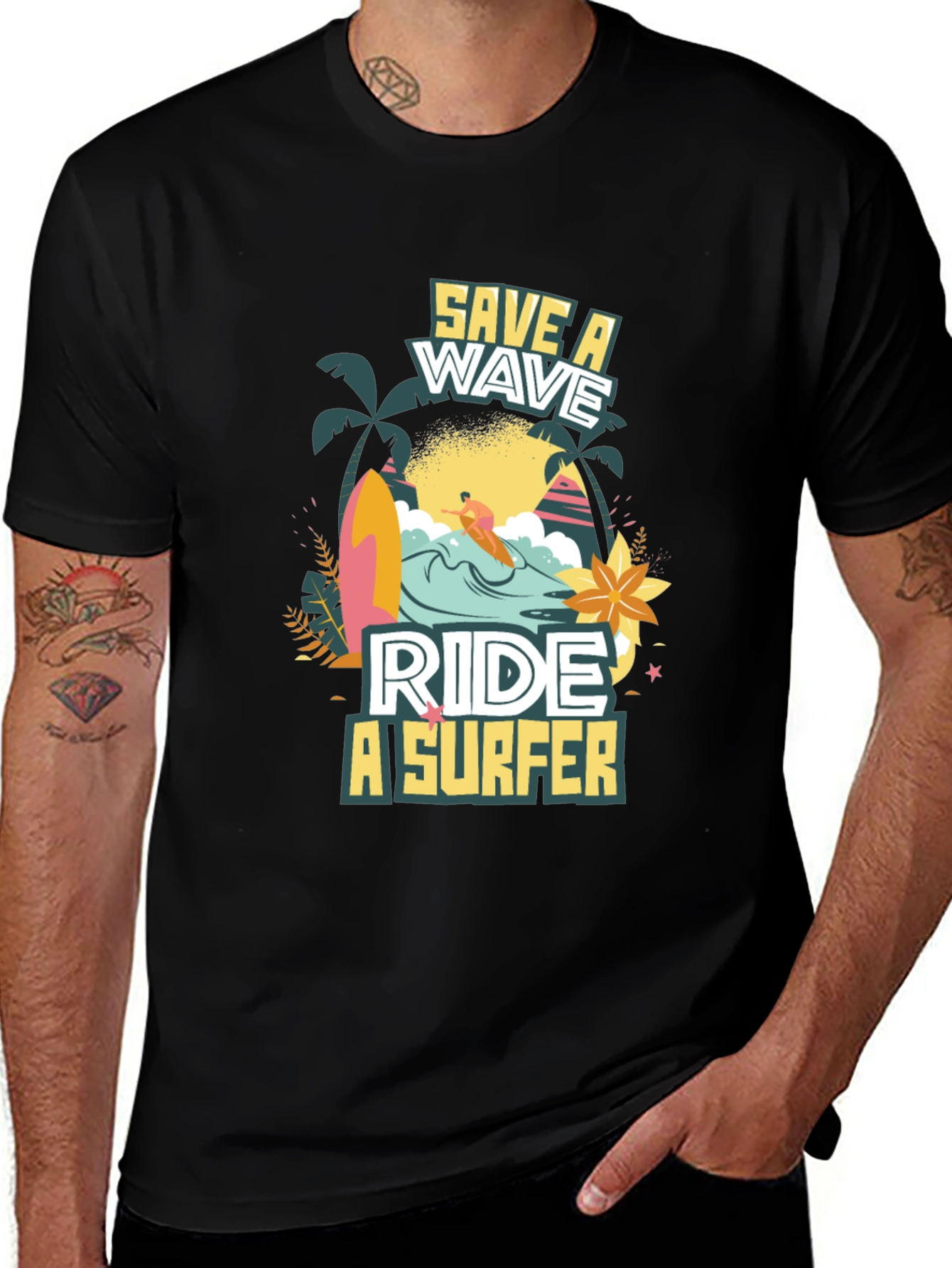 Save a Wave Ride a Surfer Black T-Shirt