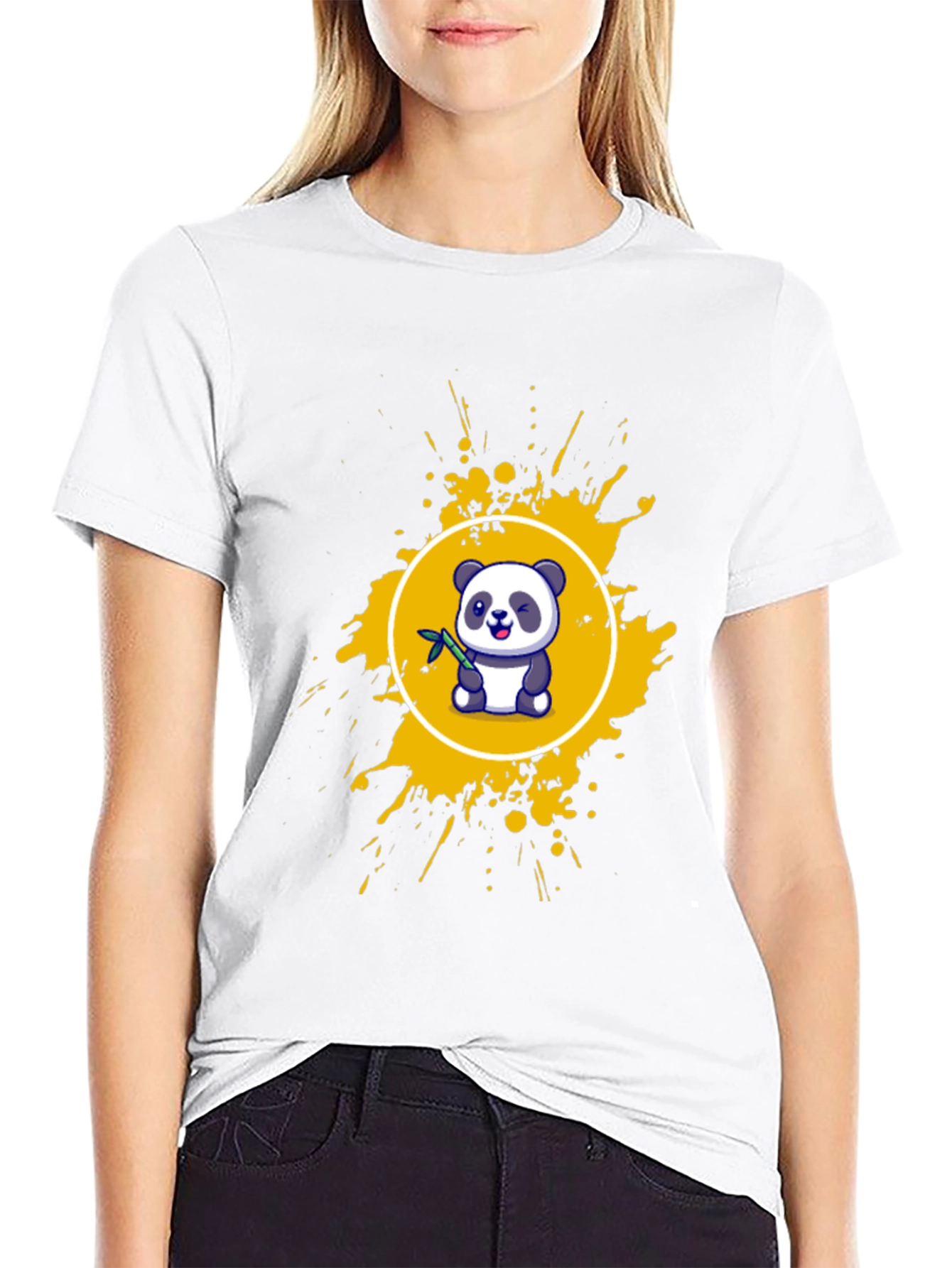 Panda Splash Graphic Tee - Black Cotton T-Shirt