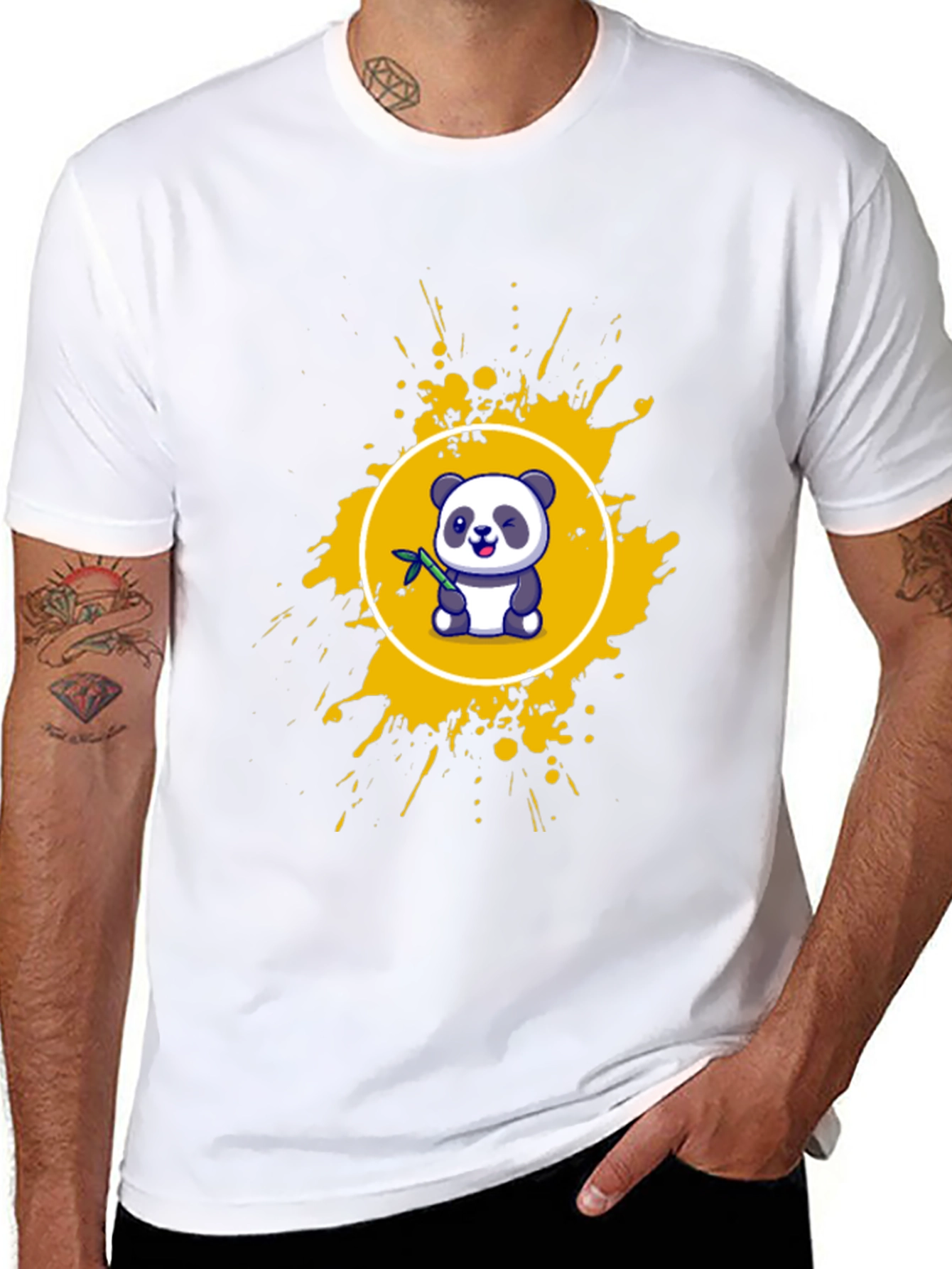 Panda Splash Graphic Tee - Black Cotton T-Shirt