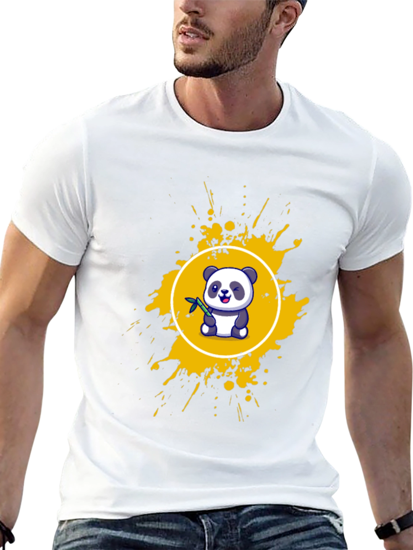 Panda Splash Graphic Tee - Black Cotton T-Shirt
