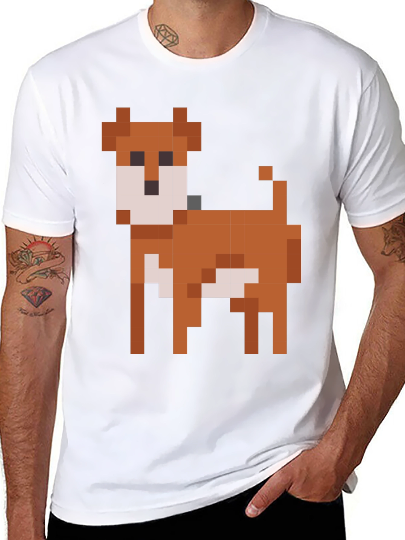 Pixel Dog Graphic T-Shirt - Black Cotton Blend