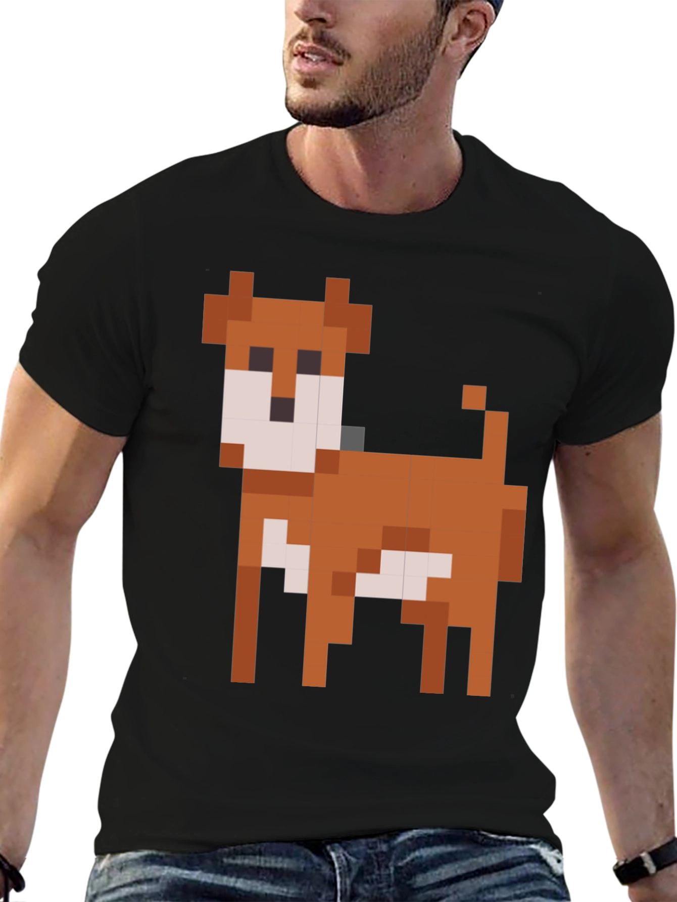 Pixel Dog Graphic T-Shirt - Black Cotton Blend